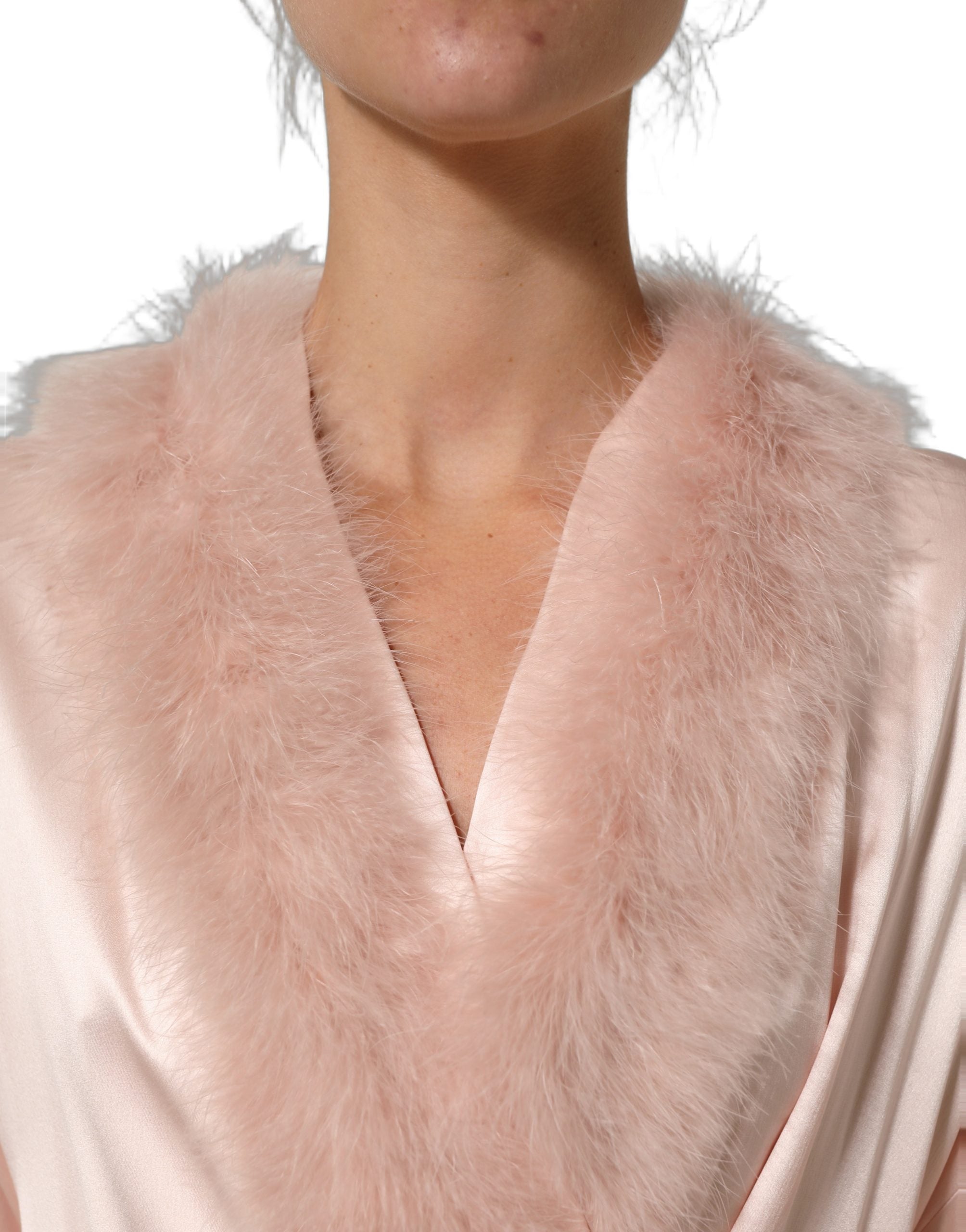 Dolce & Gabbana Light Pink Silk Turkey Feather Wrap Midi Dress Dolce & Gabbana