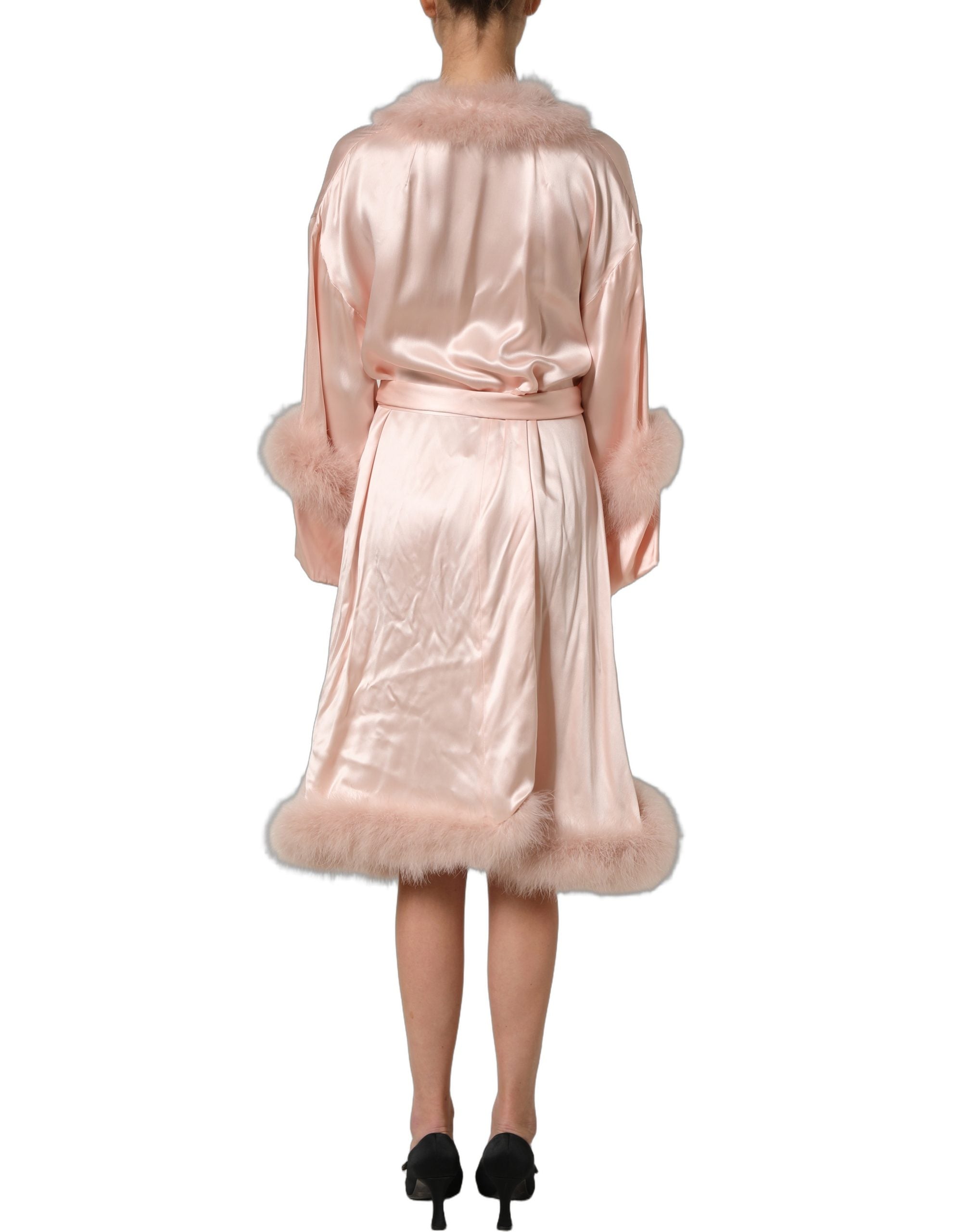 Dolce & Gabbana Light Pink Silk Turkey Feather Wrap Midi Dress Dolce & Gabbana