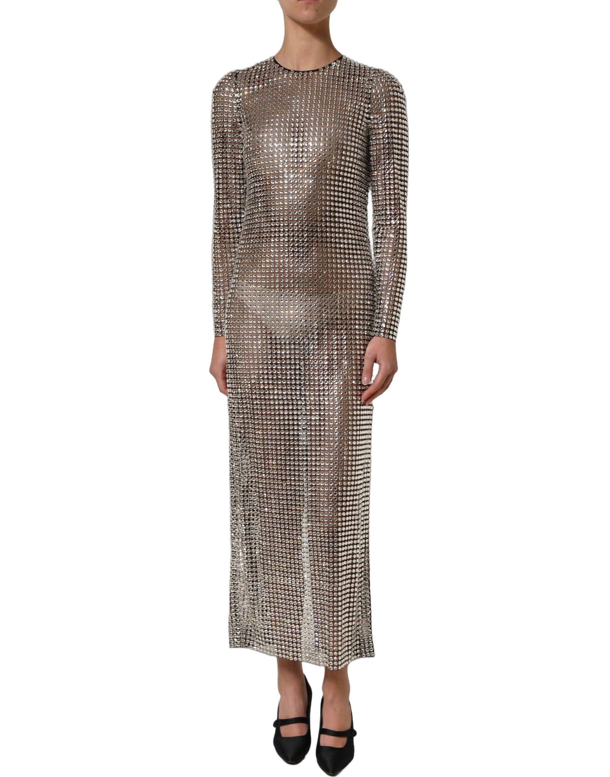 Dolce & Gabbana Beige Crystal Embellished Long Gown Dress Dolce & Gabbana