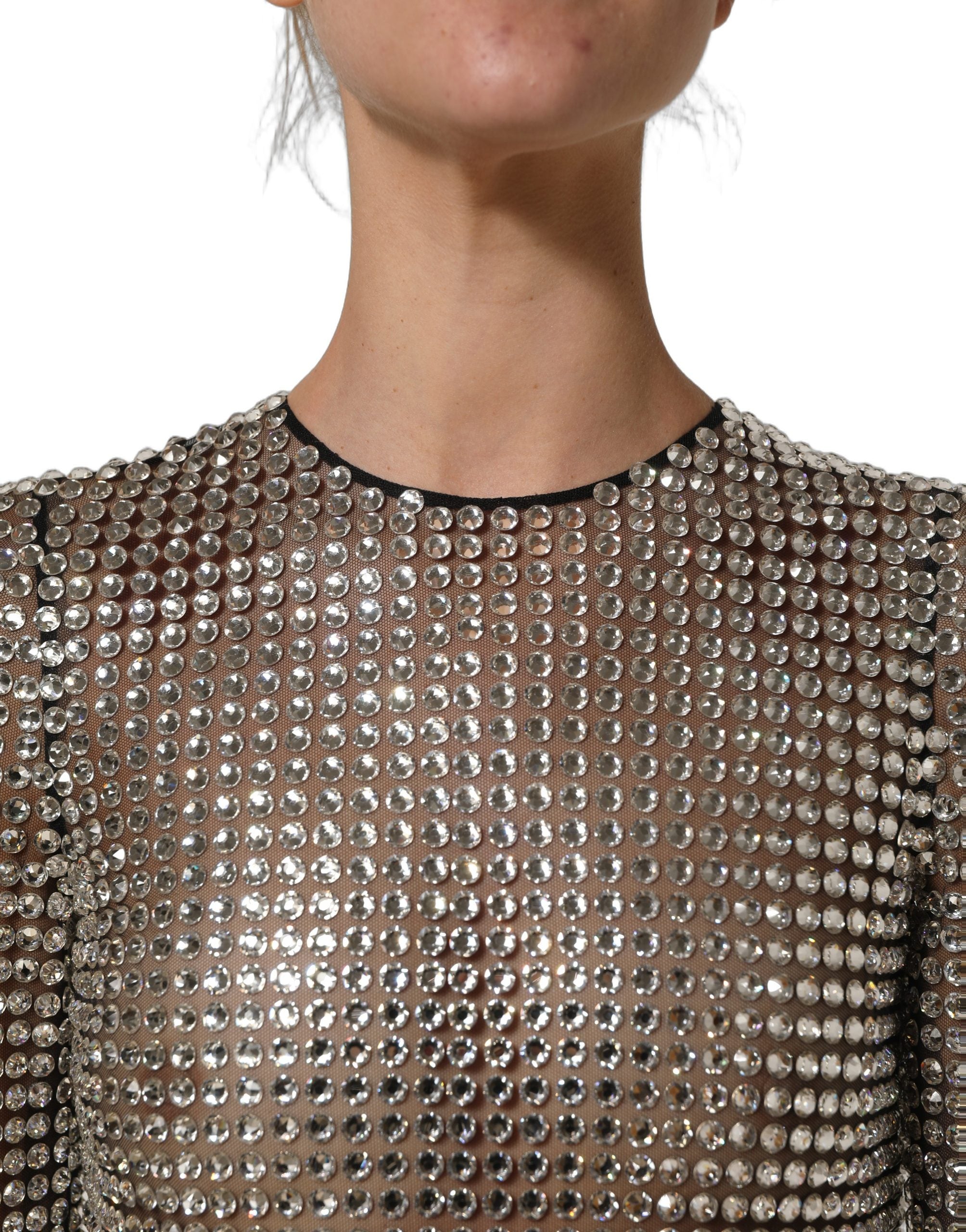 Dolce & Gabbana Beige Crystal Embellished Long Gown Dress Dolce & Gabbana