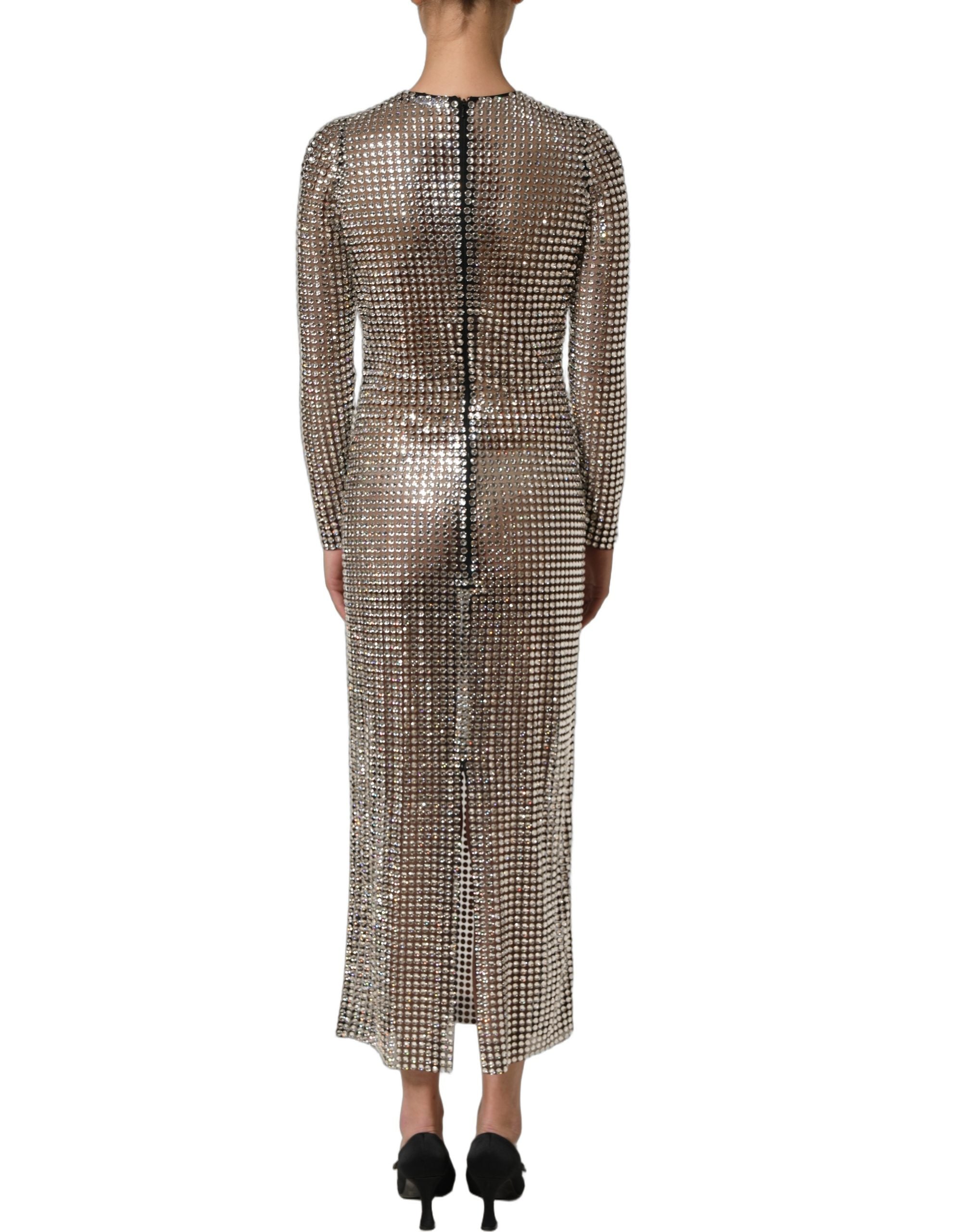 Dolce & Gabbana Beige Crystal Embellished Long Gown Dress Dolce & Gabbana