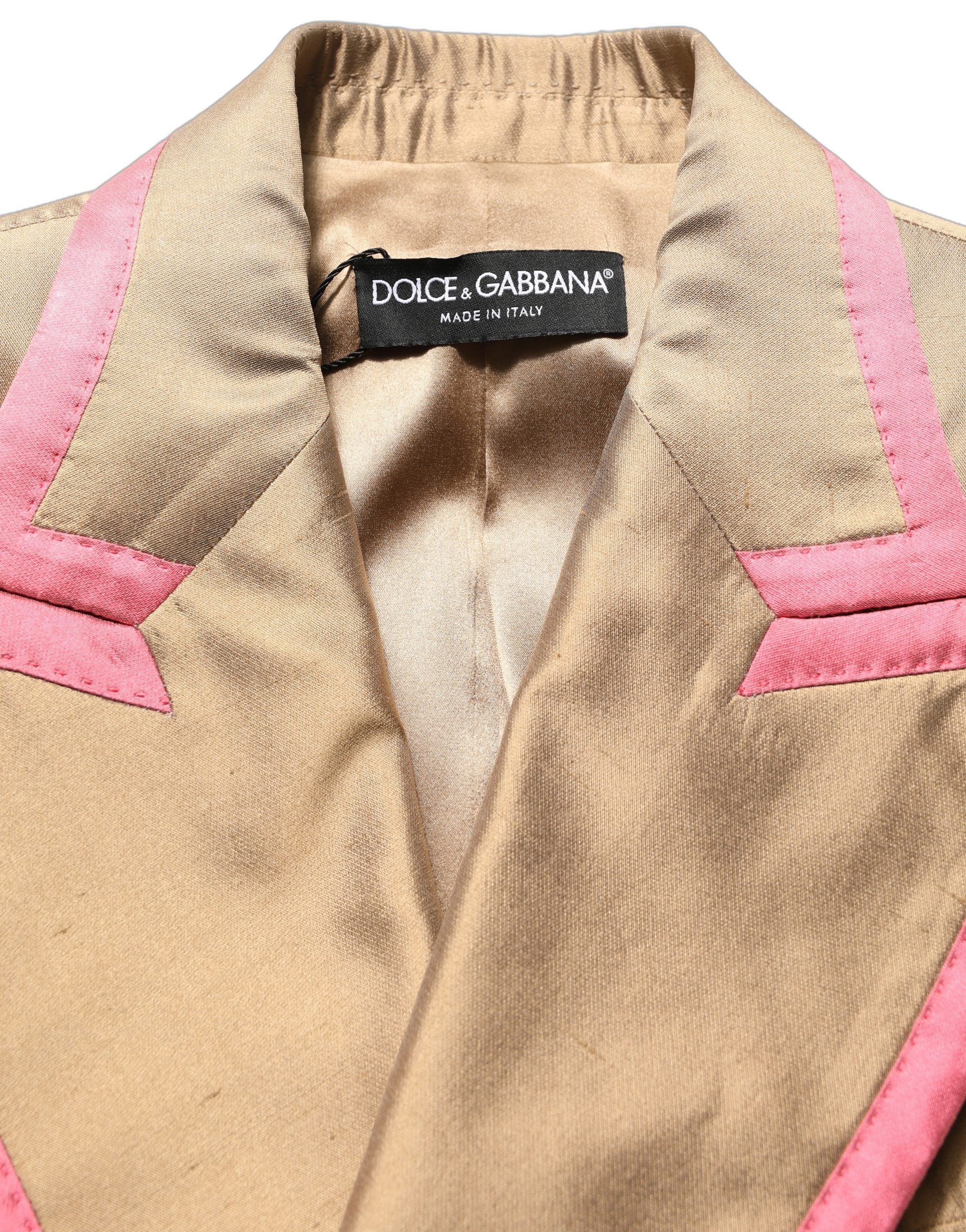 Dolce & Gabbana Gold Silk Double Breasted Coat Blazer Jacket Dolce & Gabbana