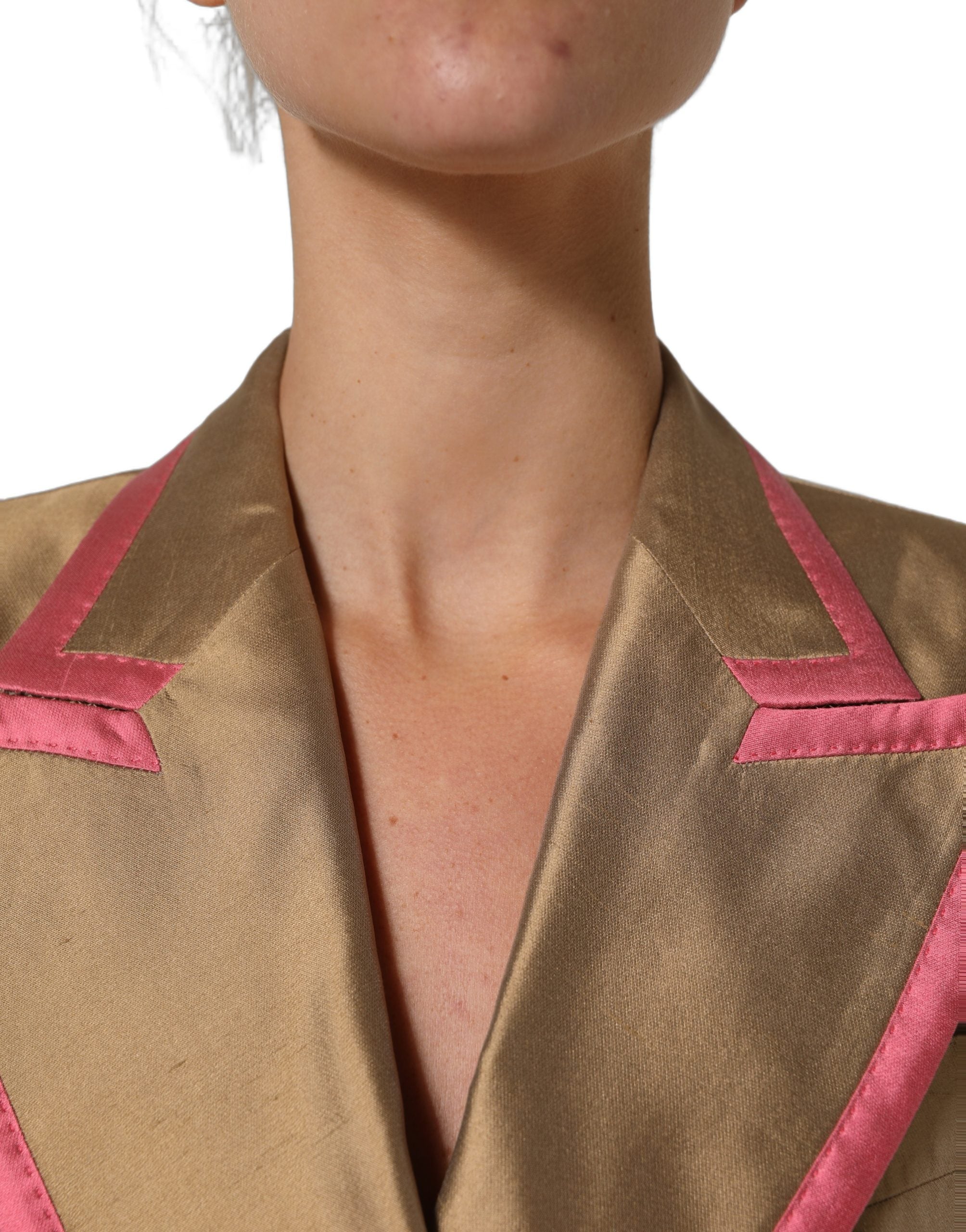 Dolce & Gabbana Gold Silk Double Breasted Coat Blazer Jacket Dolce & Gabbana