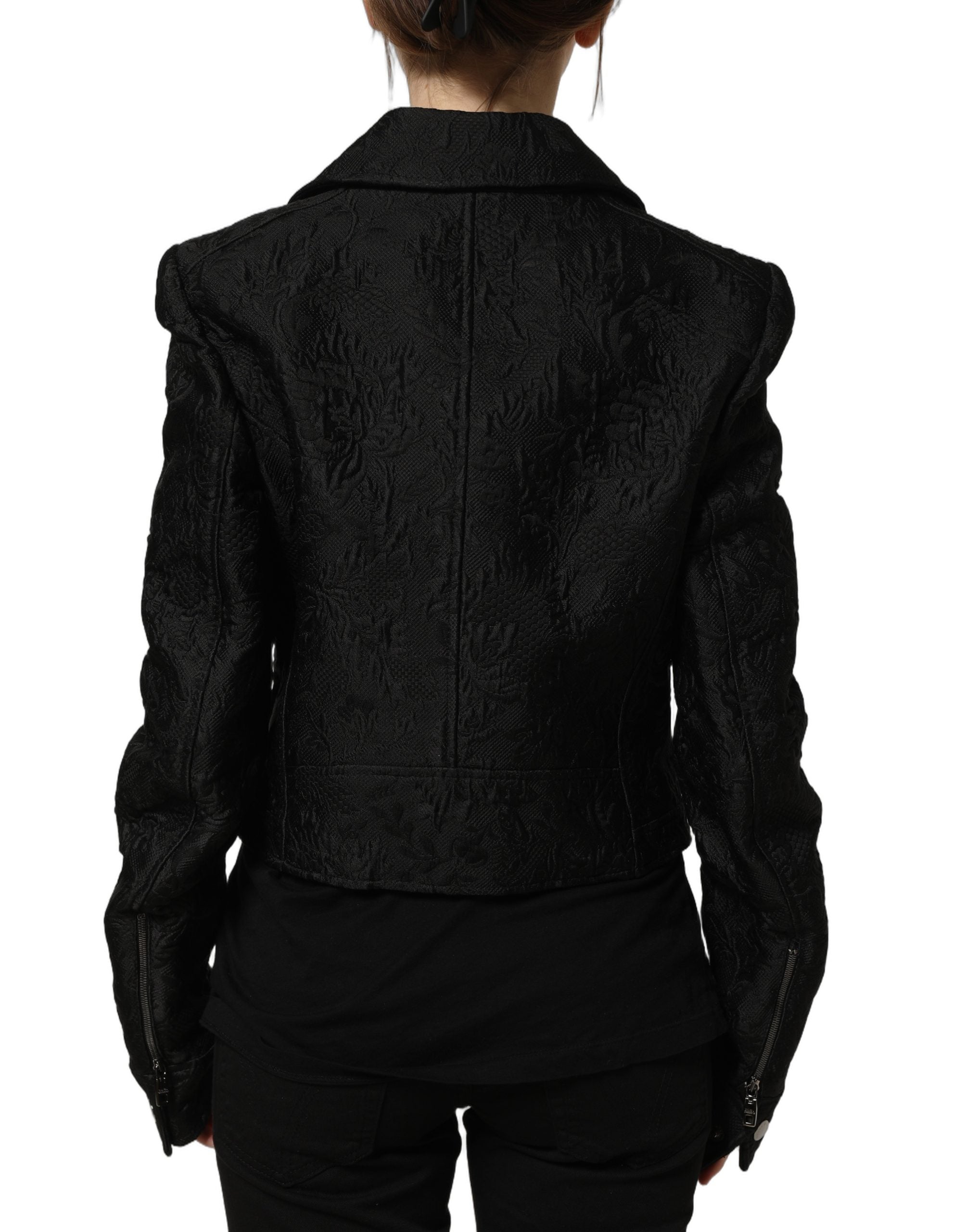 Dolce & Gabbana Black Floral Brocade Biker Blouson Jacket Dolce & Gabbana