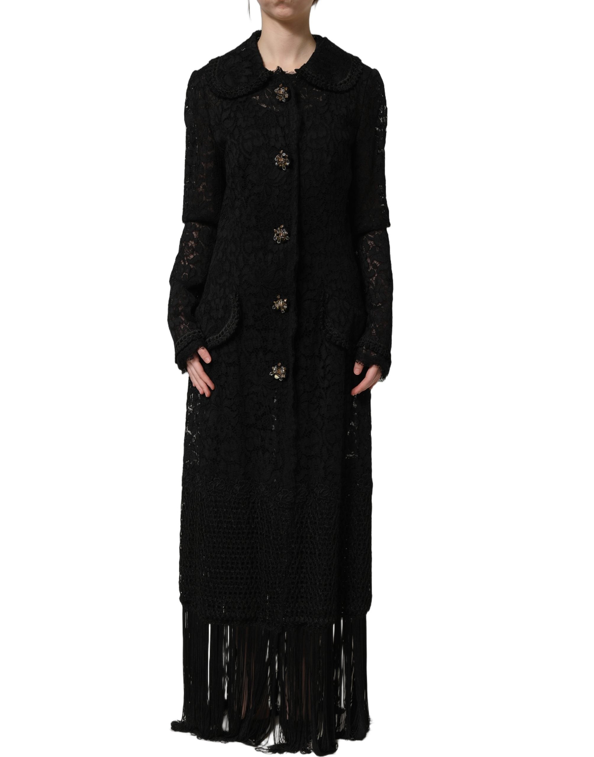 Dolce & Gabbana Black Embellished Guipure Lace Coat Jacket Dolce & Gabbana