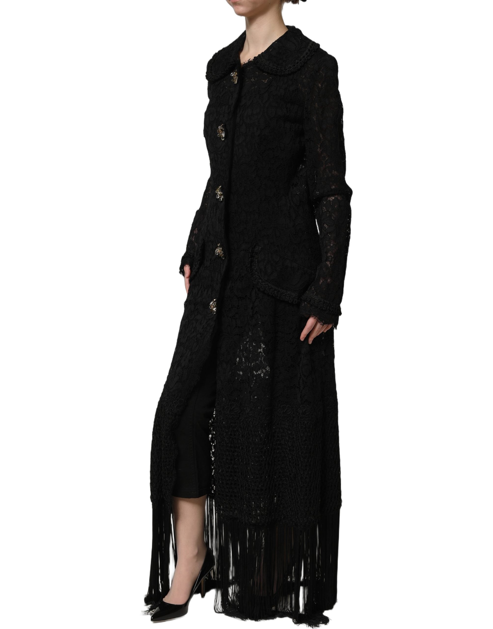 Dolce & Gabbana Black Embellished Guipure Lace Coat Jacket Dolce & Gabbana