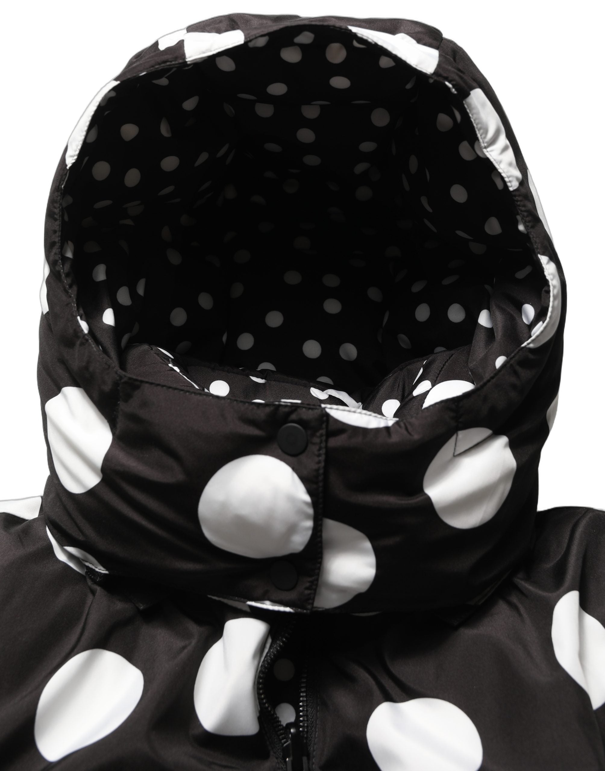 Dolce & Gabbana Black White Polka Dot Hooded Blouson Jacket Dolce & Gabbana