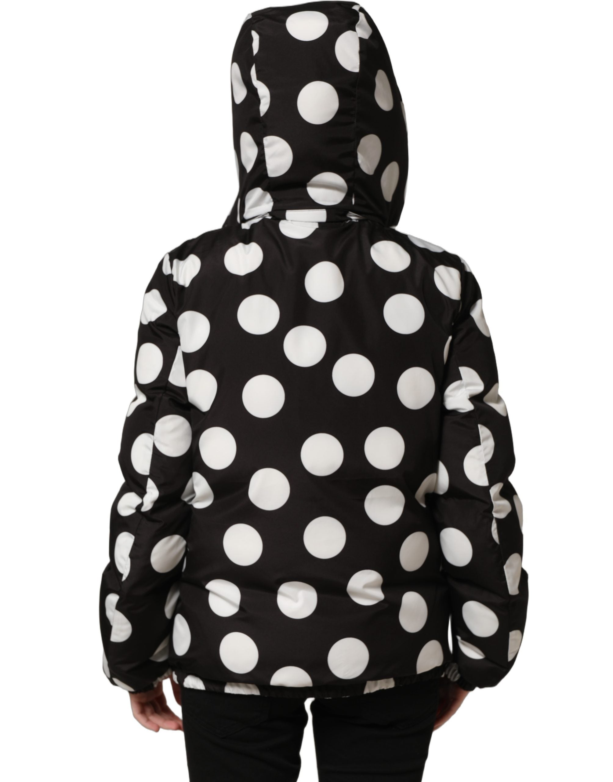 Dolce & Gabbana Black White Polka Dot Hooded Blouson Jacket Dolce & Gabbana