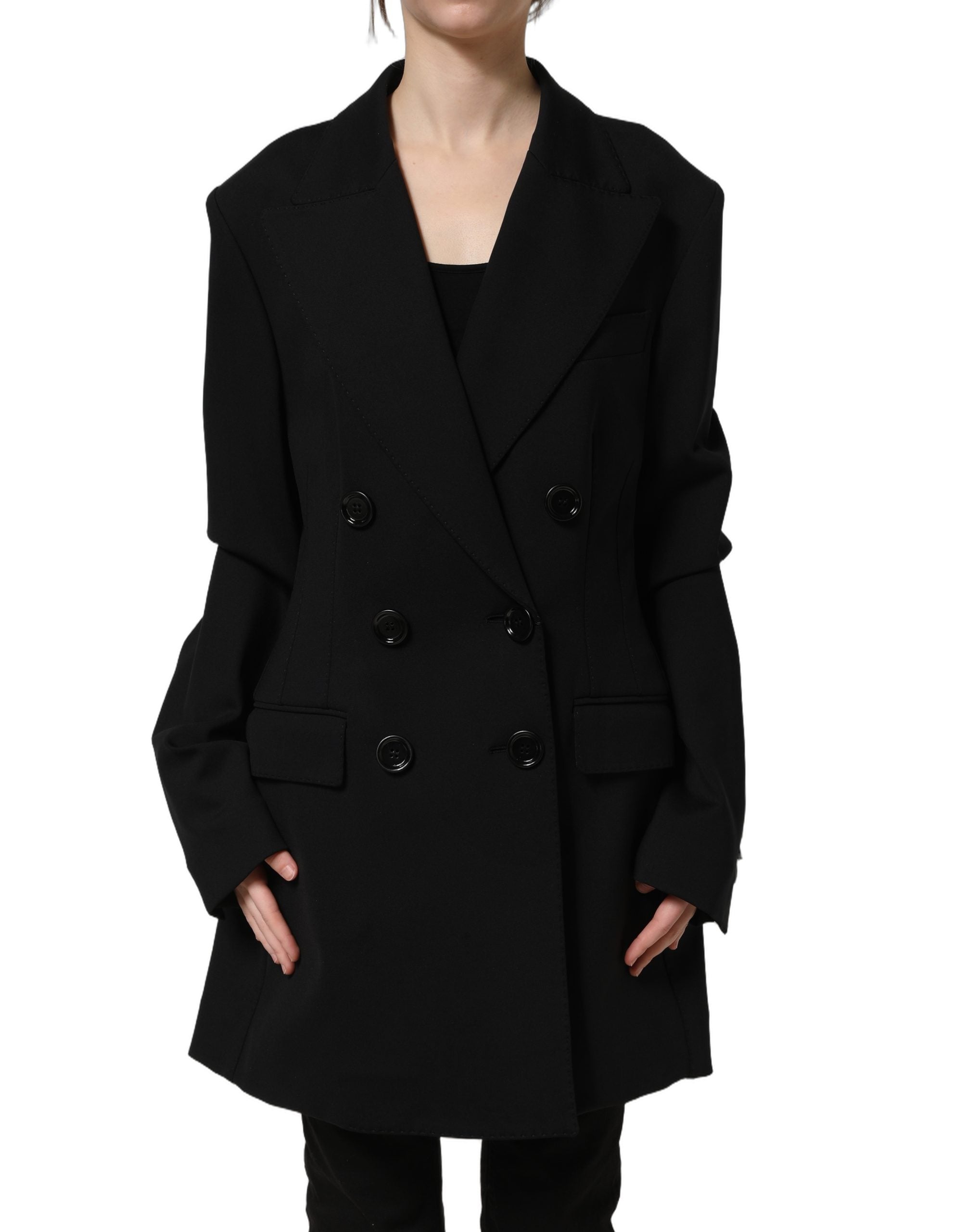 Dolce & Gabbana Black Double Breasted Crepe Blazer Jacket Dolce & Gabbana