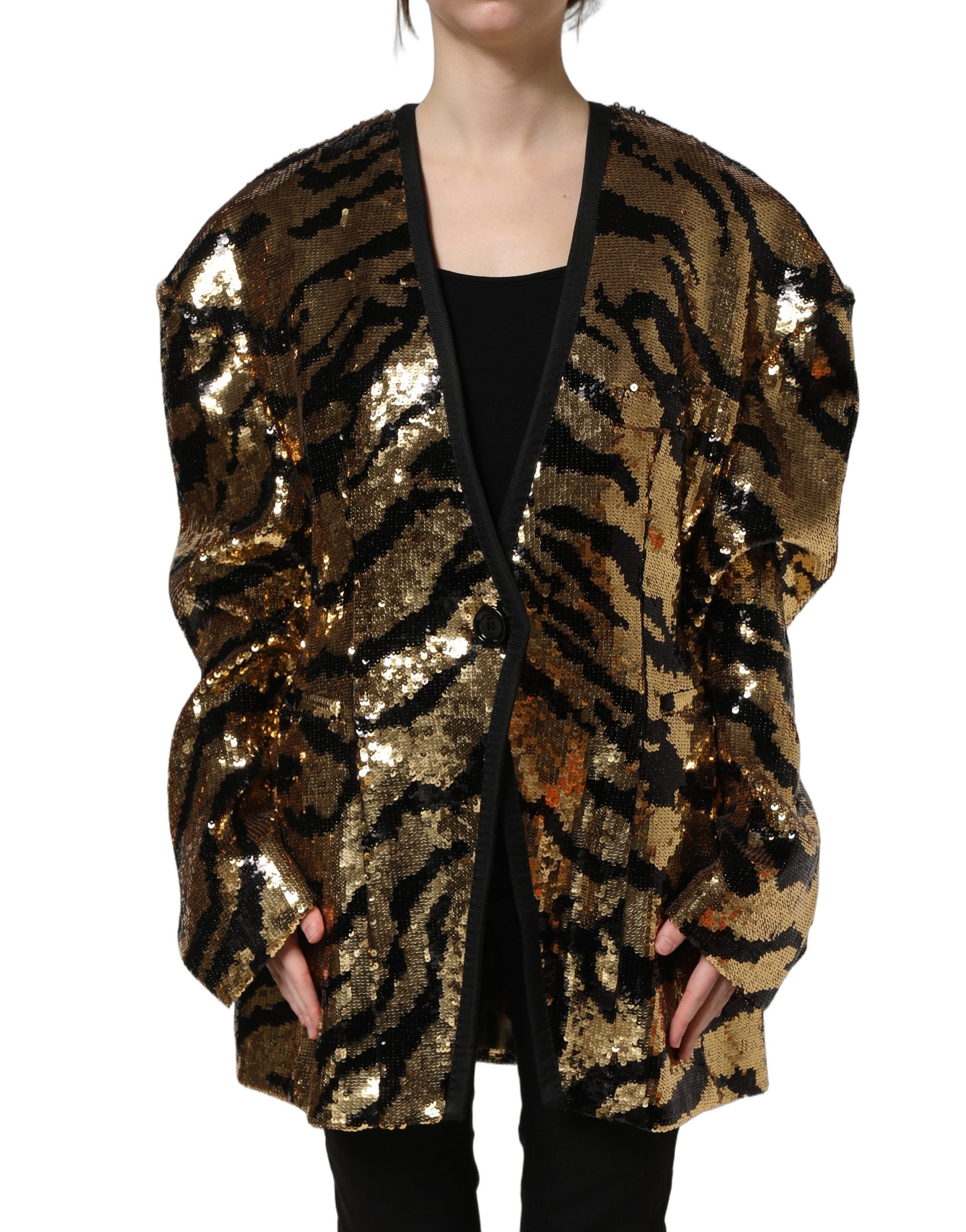 Dolce & Gabbana Black Gold Sequin Tiger Stripe Blazer Jacket Dolce & Gabbana