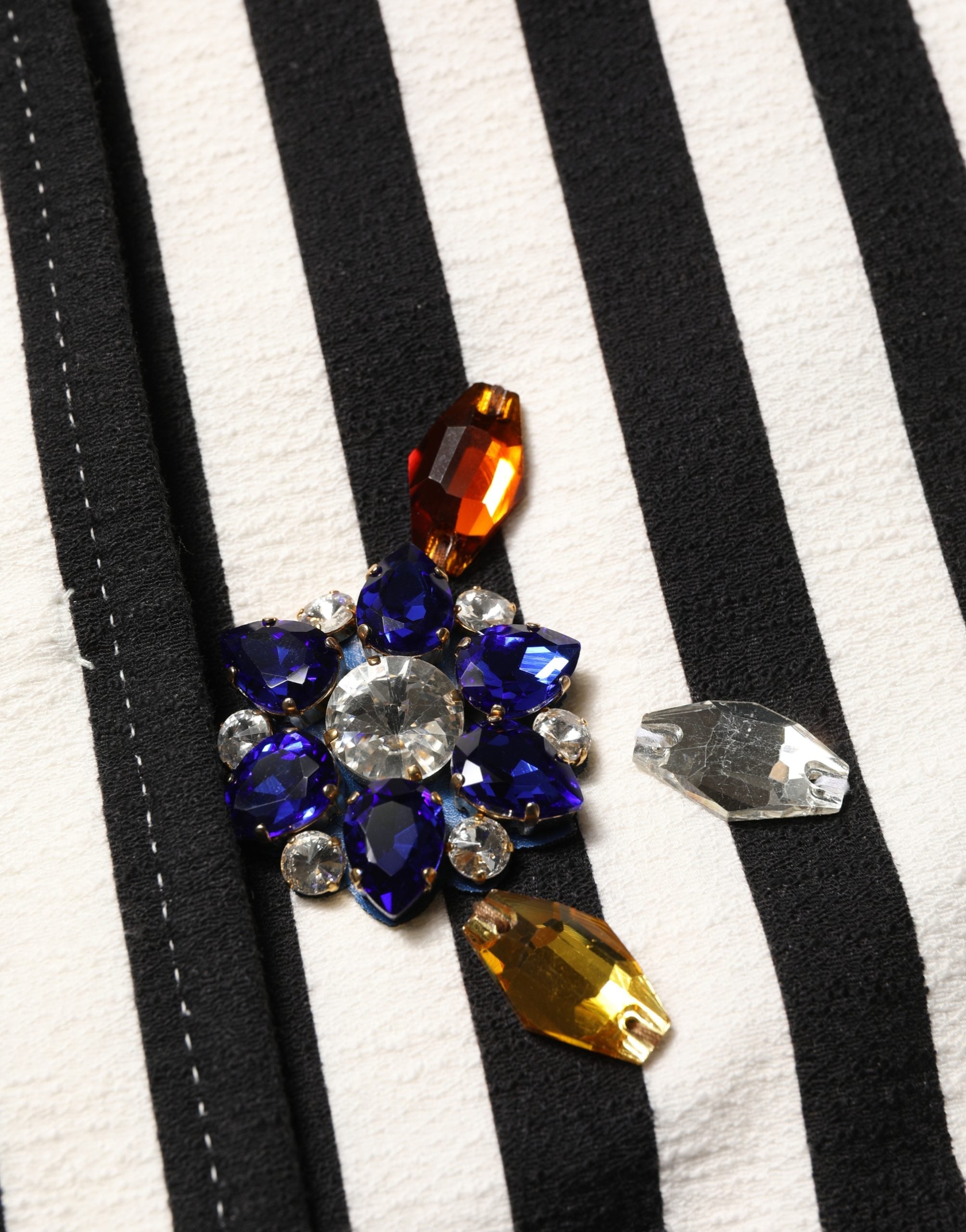 Dolce & Gabbana Black White Striped Embellished Coat Jacket Dolce & Gabbana