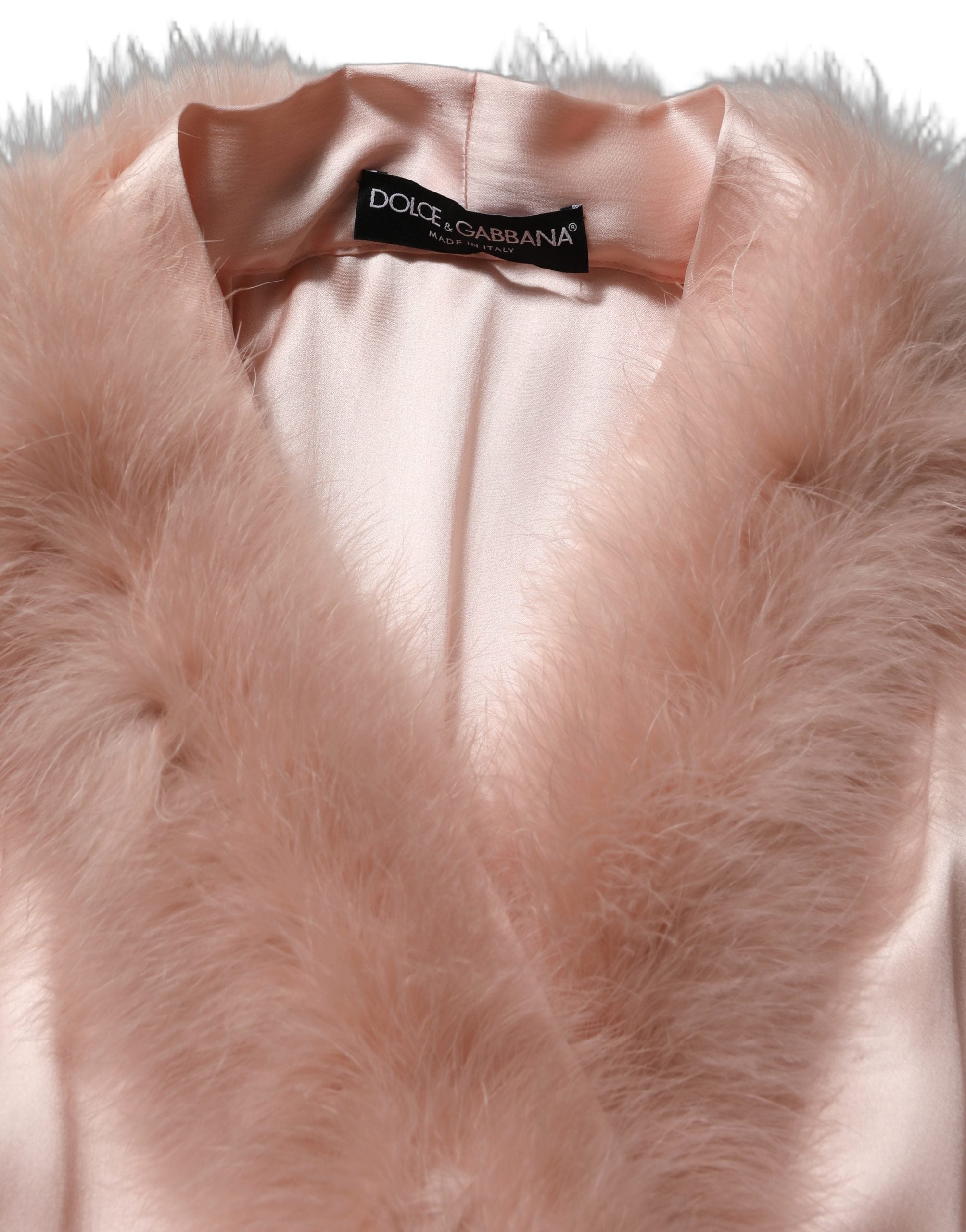Dolce & Gabbana Light Pink Silk Turkey Feather Robe Jacket Dolce & Gabbana