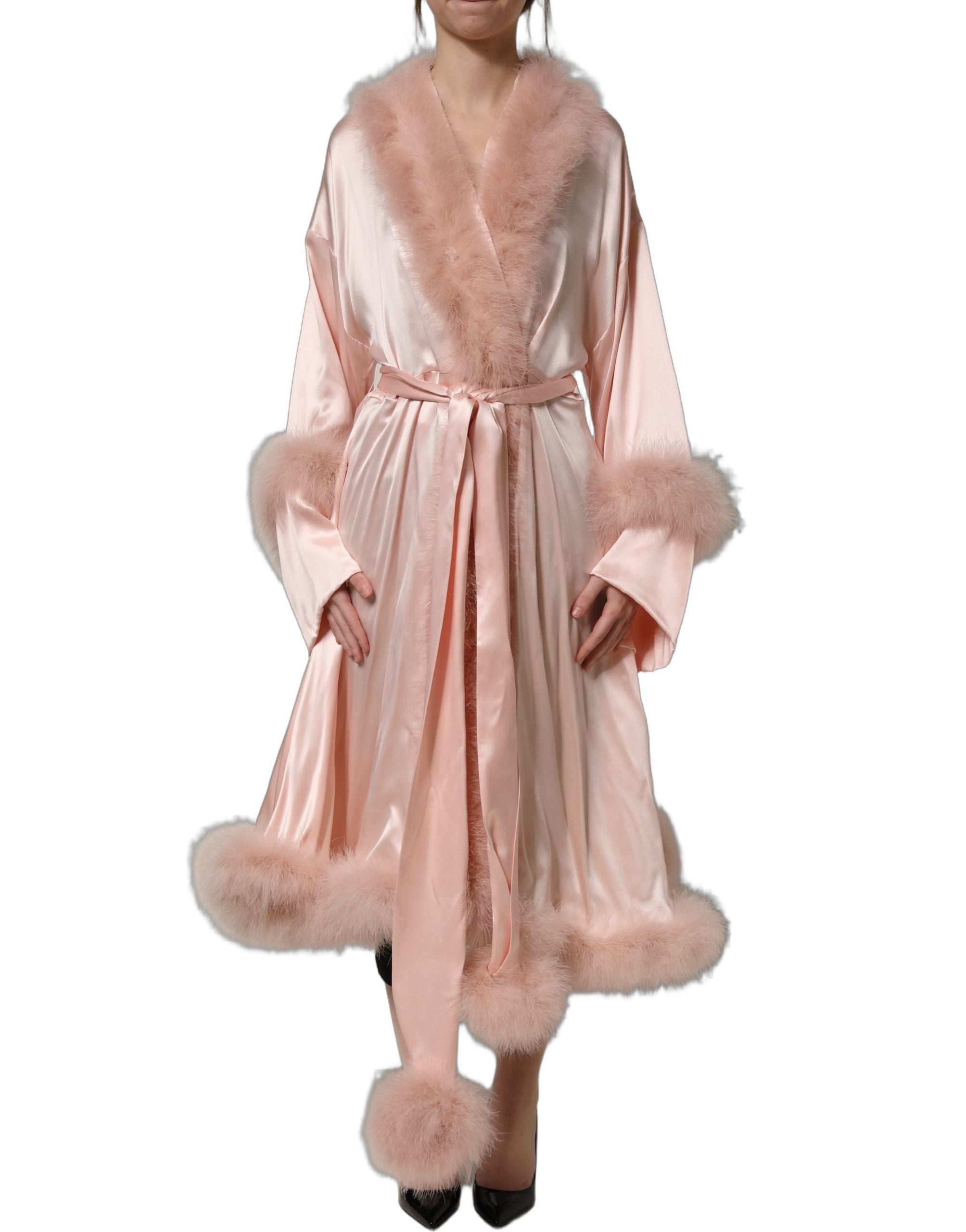 Dolce & Gabbana Light Pink Silk Turkey Feather Robe Jacket Dolce & Gabbana