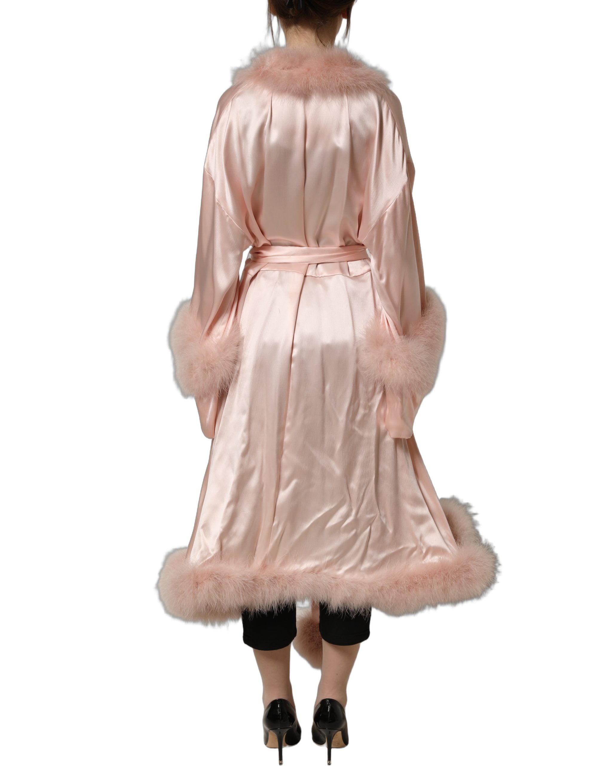Dolce & Gabbana Light Pink Silk Turkey Feather Robe Jacket Dolce & Gabbana