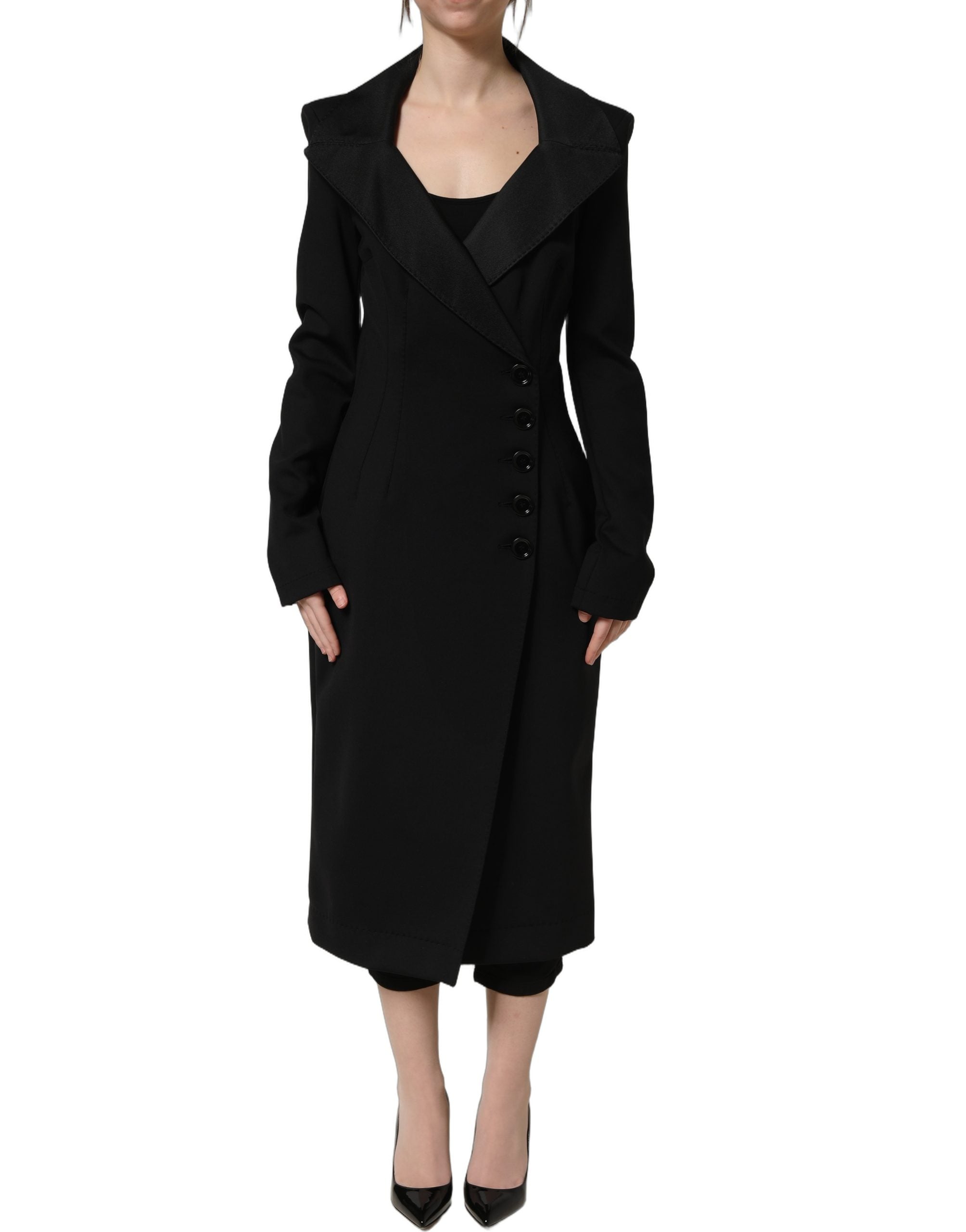 Dolce & Gabbana Black Nylon Double Breasted Coat Jacket Dolce & Gabbana