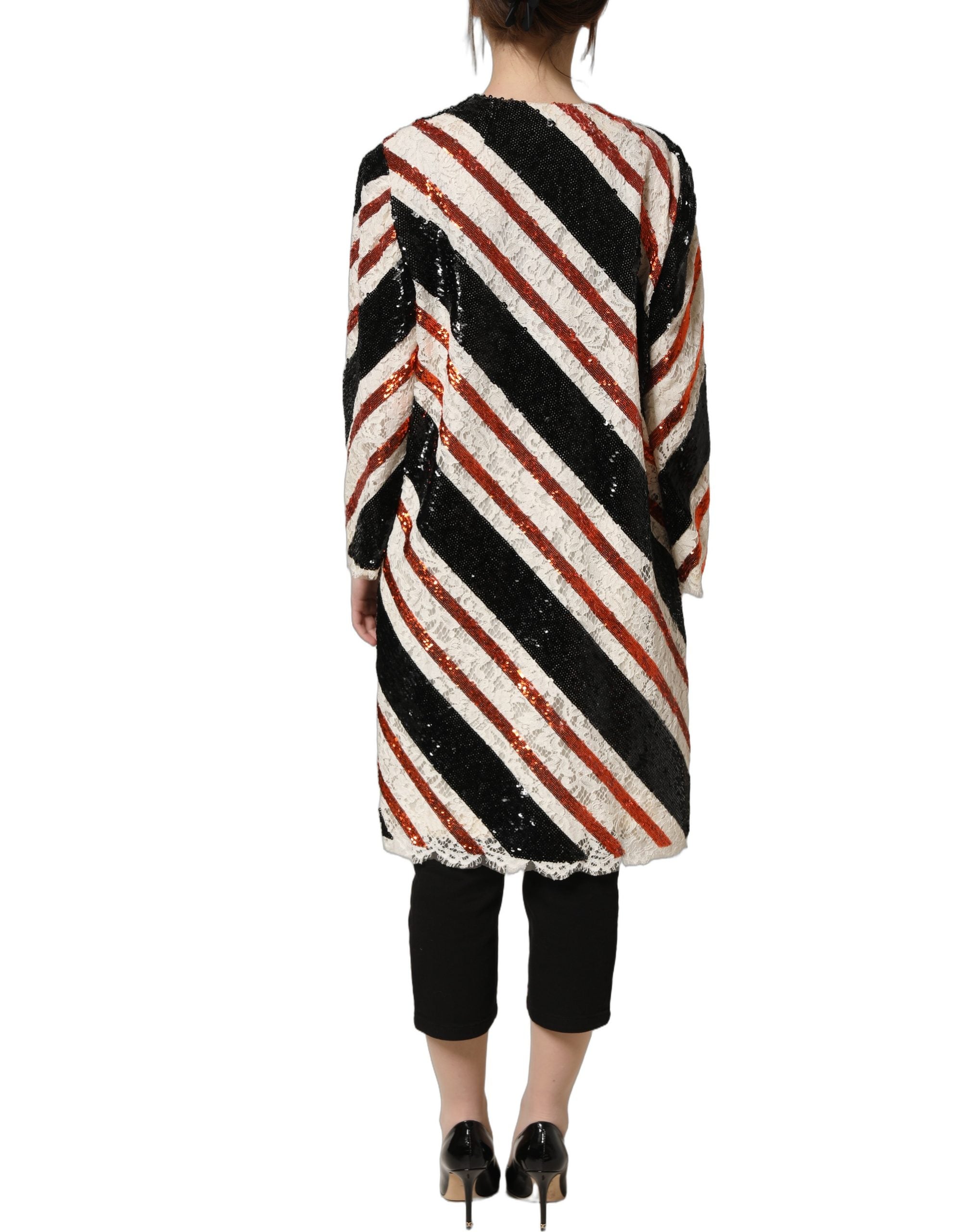 Dolce & Gabbana Multicolor Stripe Sequin Duster Coat Jacket Dolce & Gabbana