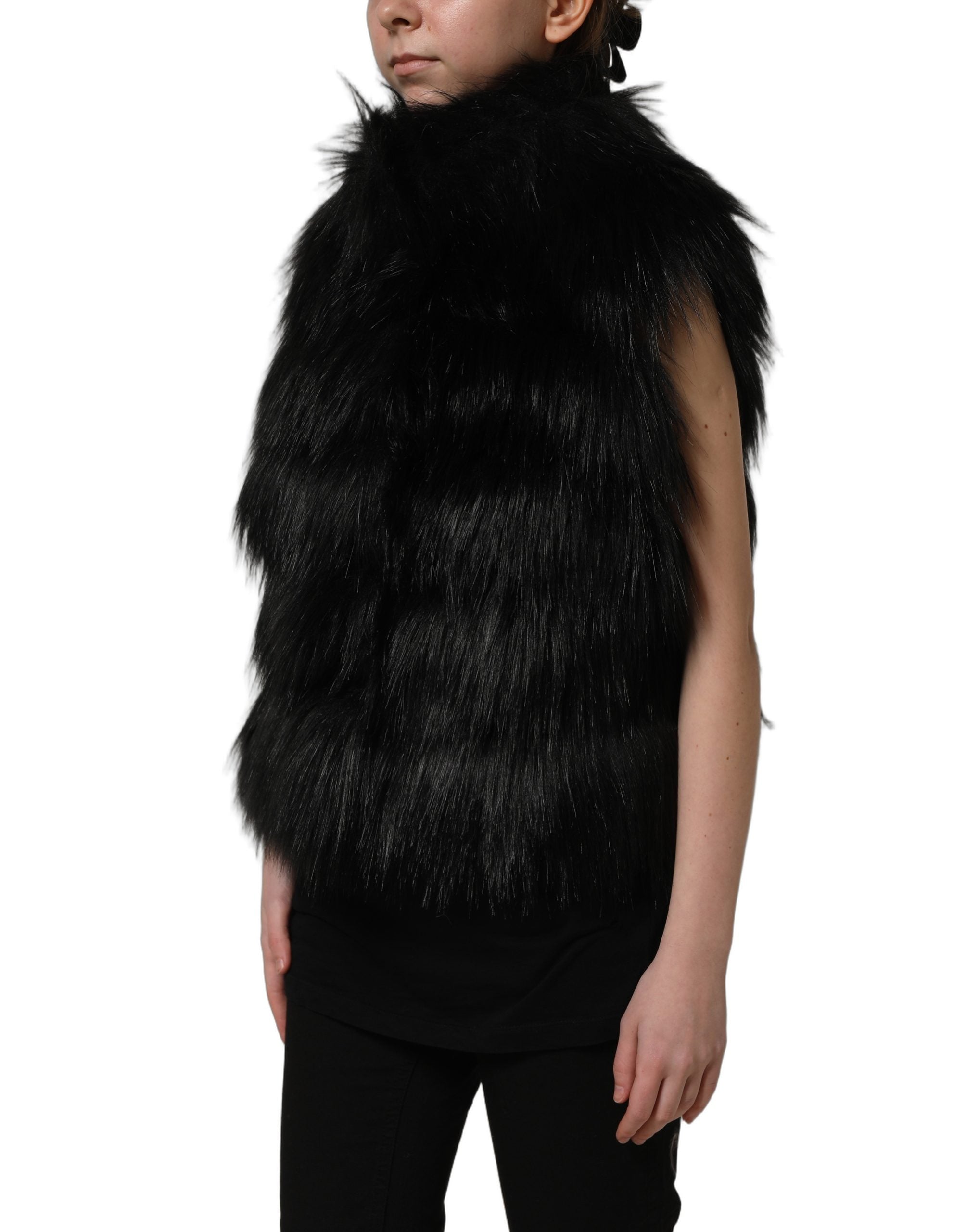 Dolce & Gabbana Black Acrylic Faux Fur Sleeveless Vest Jacket Dolce & Gabbana