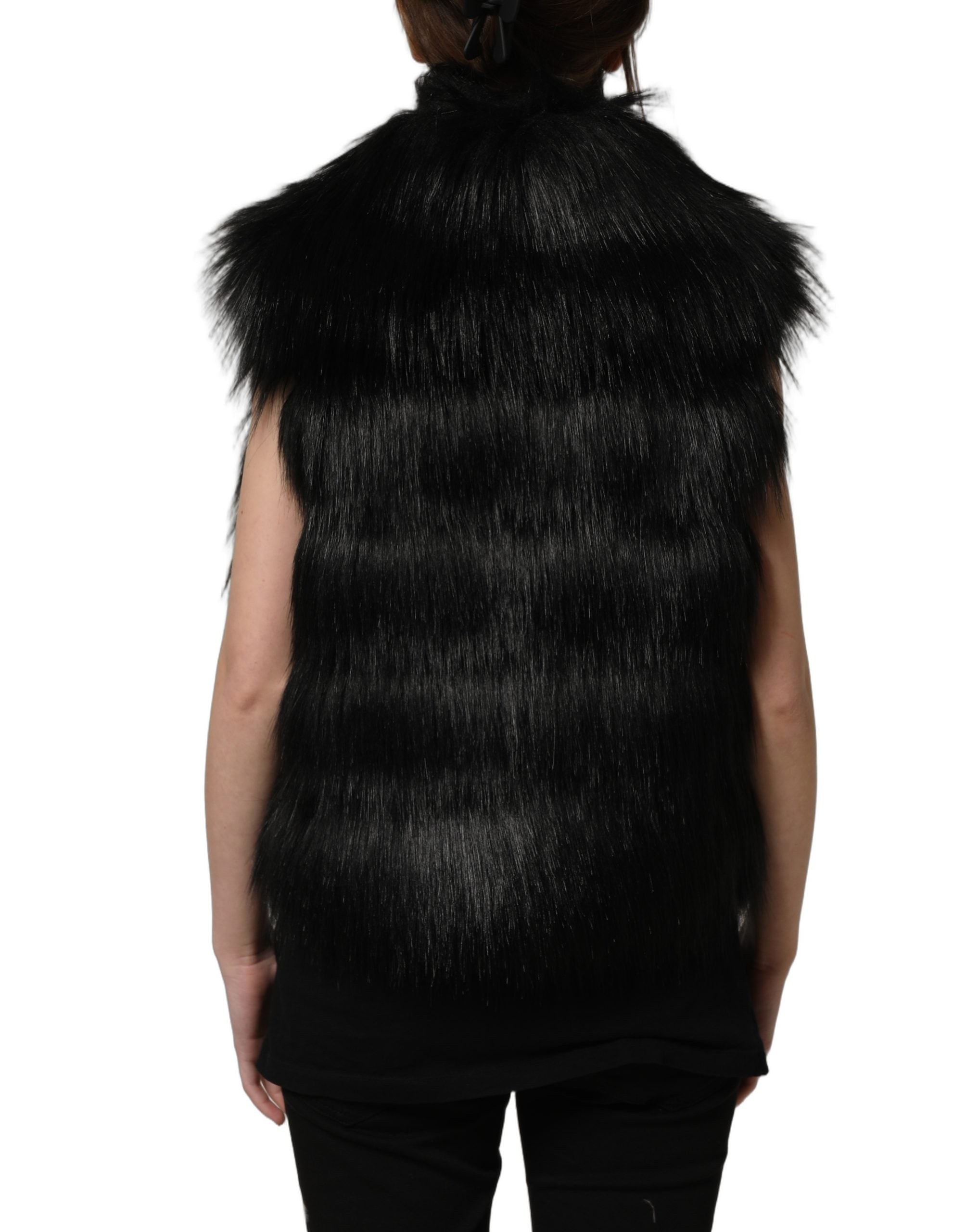 Dolce & Gabbana Black Acrylic Faux Fur Sleeveless Vest Jacket Dolce & Gabbana