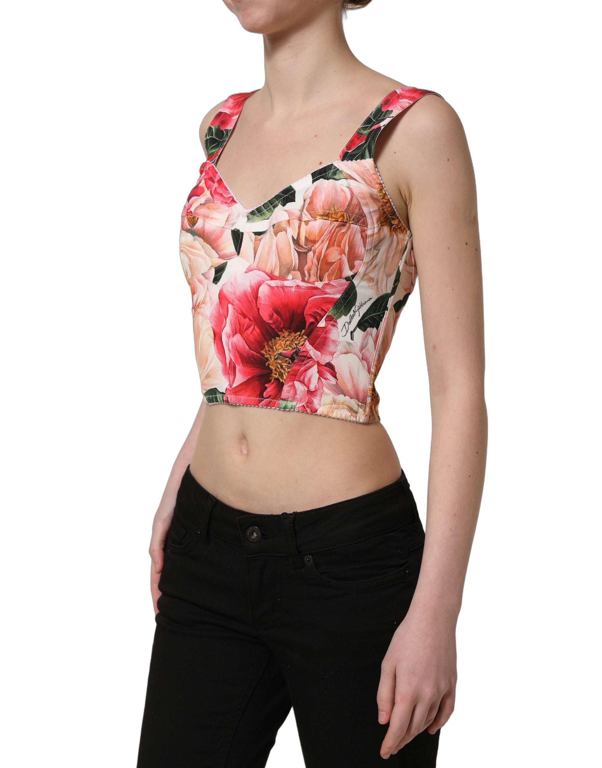 Dolce & Gabbana Multicolor Floral Cropped Bustier Tank Top Dolce & Gabbana
