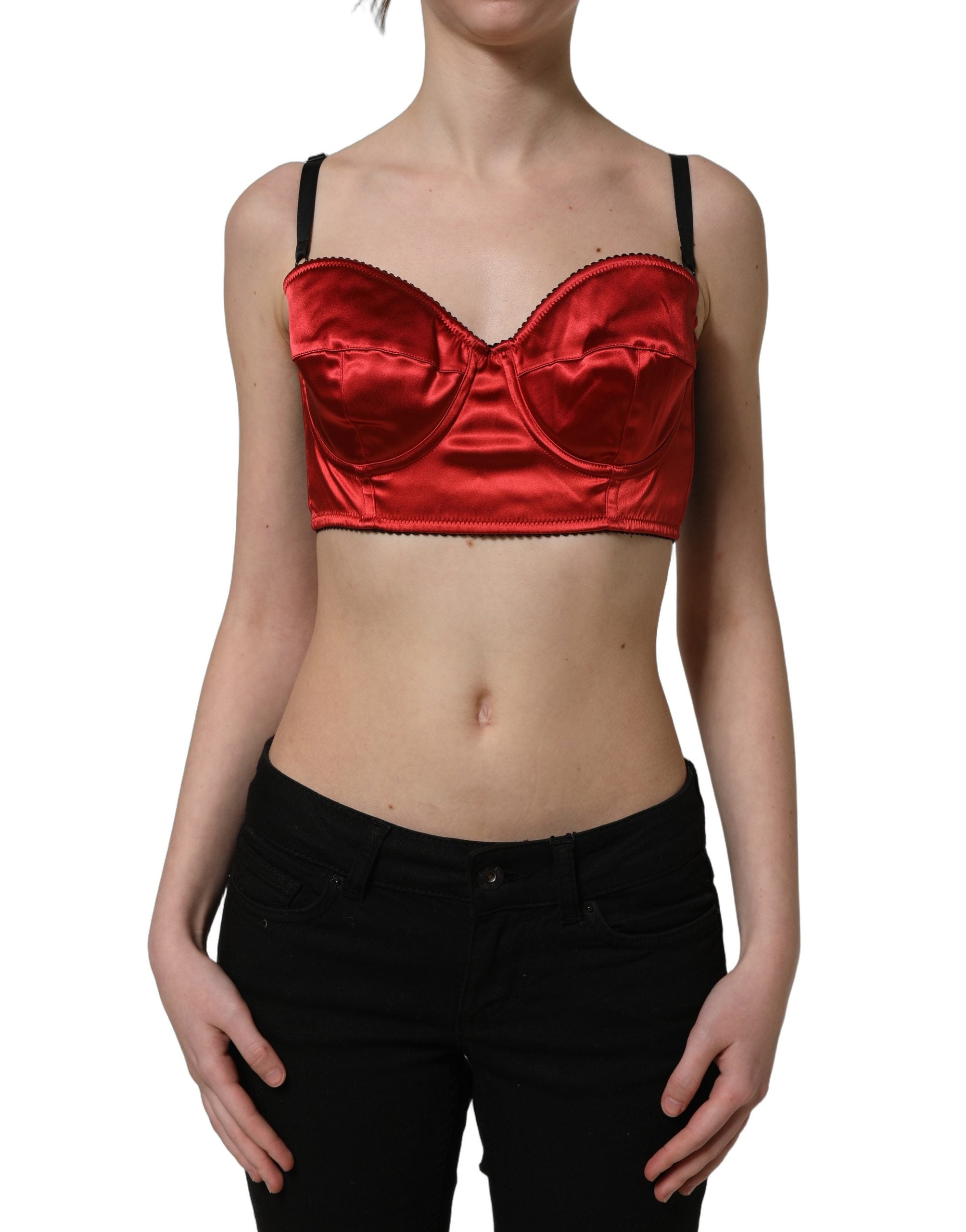 Dolce & Gabbana Red Polyester Satin Bustier Cropped Tank Top Dolce & Gabbana