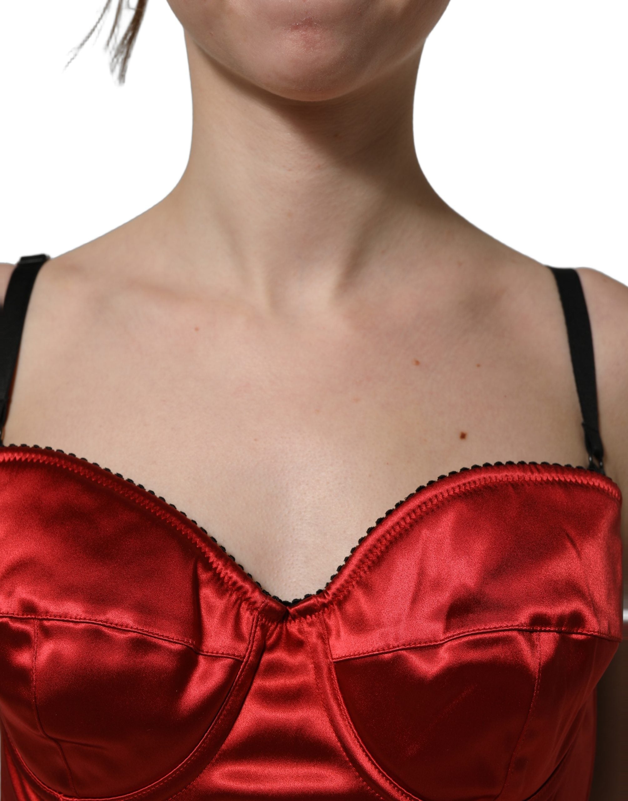 Dolce & Gabbana Red Polyester Satin Bustier Cropped Tank Top Dolce & Gabbana