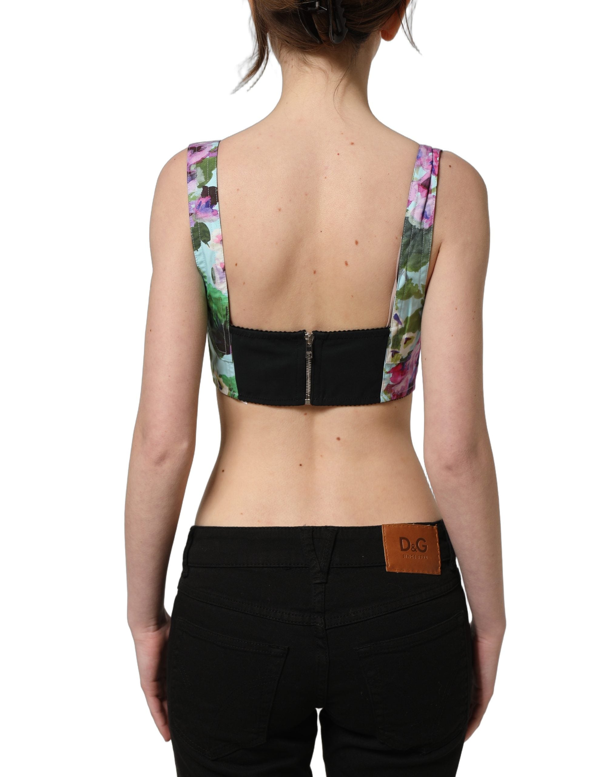 Dolce & Gabbana Multicolor Floral Cropped Bustier Tank Top Dolce & Gabbana