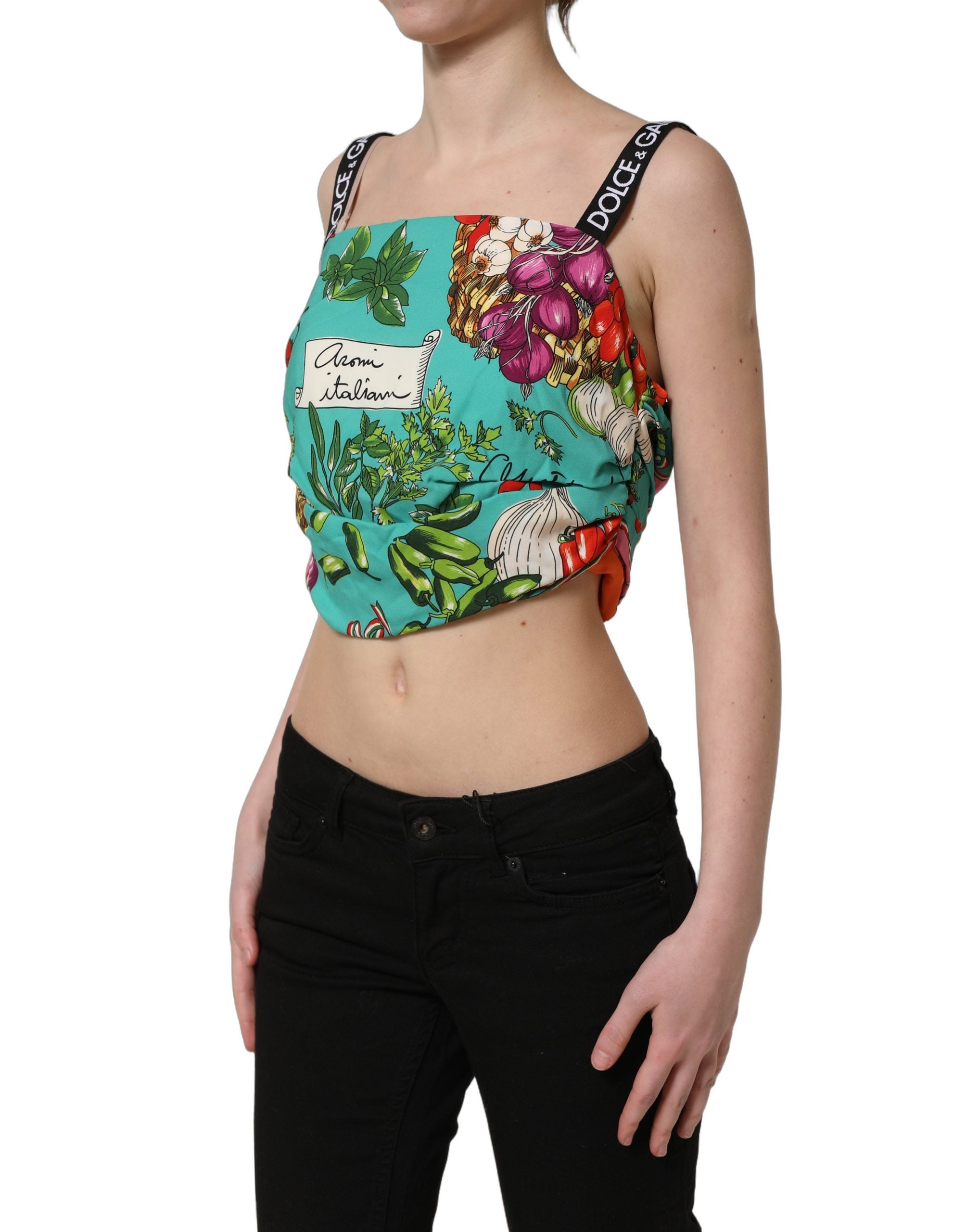 Dolce & Gabbana Multicolor Silk Vegetable Print Cropped Top Dolce & Gabbana