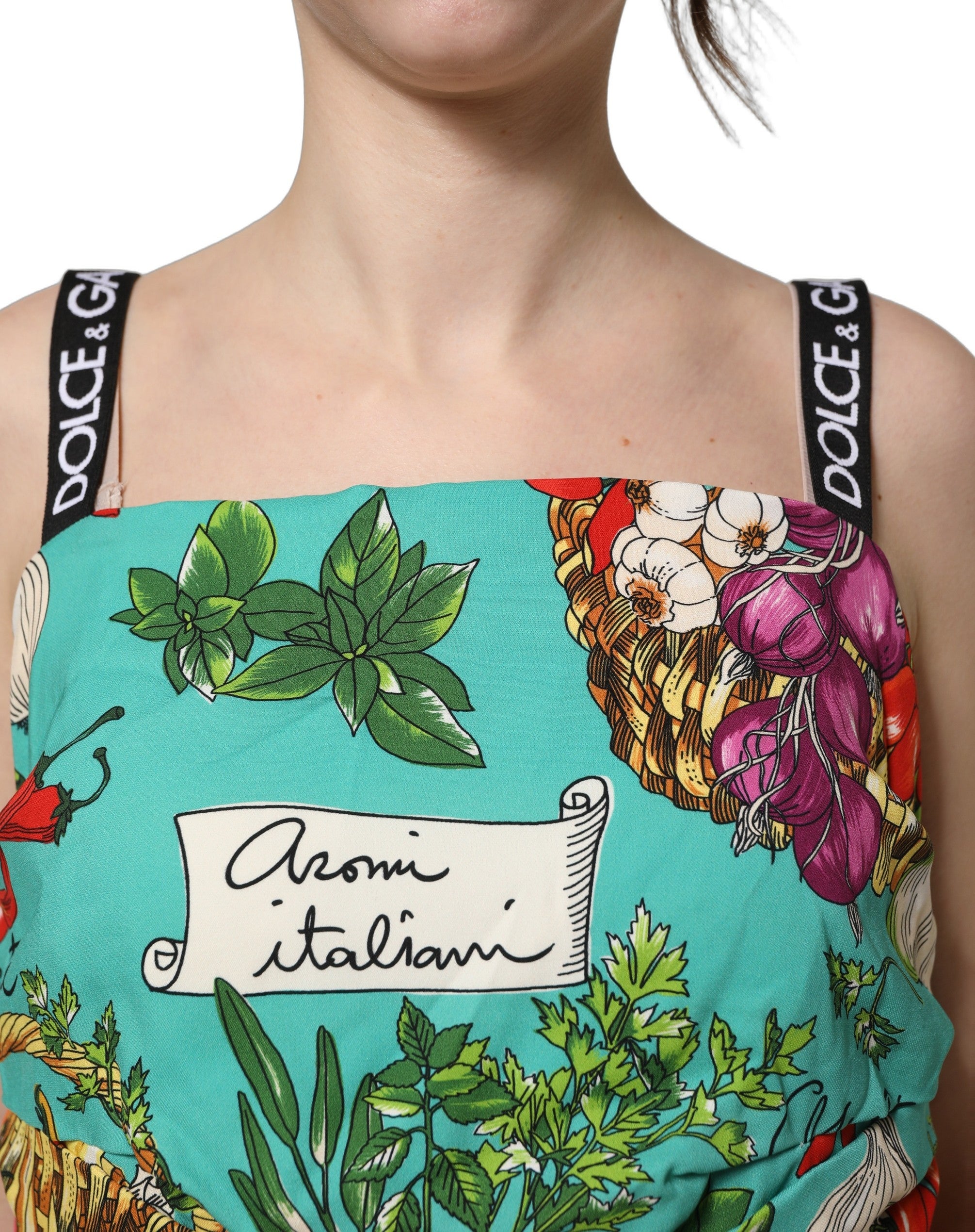 Dolce & Gabbana Multicolor Silk Vegetable Print Cropped Top Dolce & Gabbana