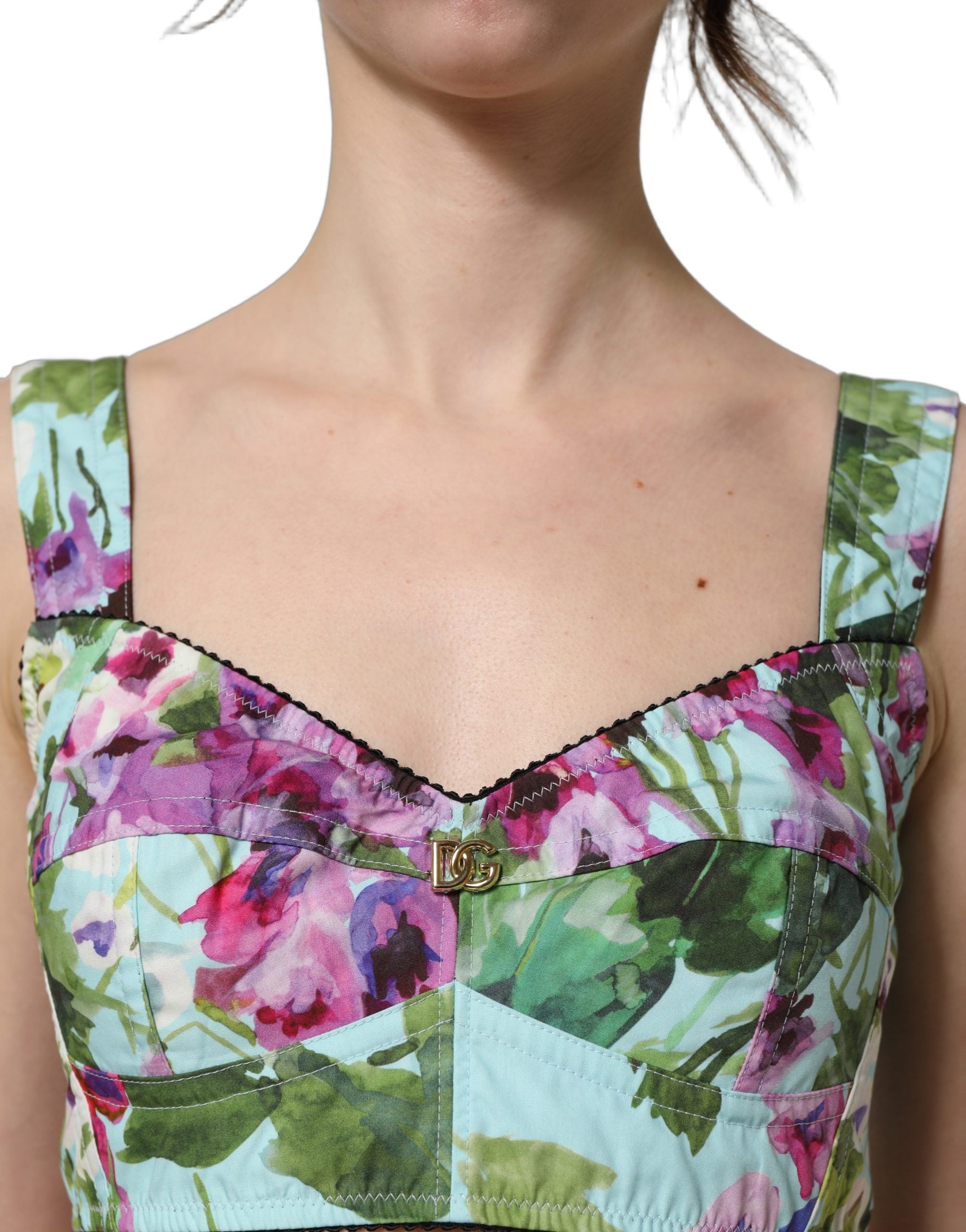 Dolce & Gabbana Multicolor Floral Cropped Bustier Tank Top Dolce & Gabbana