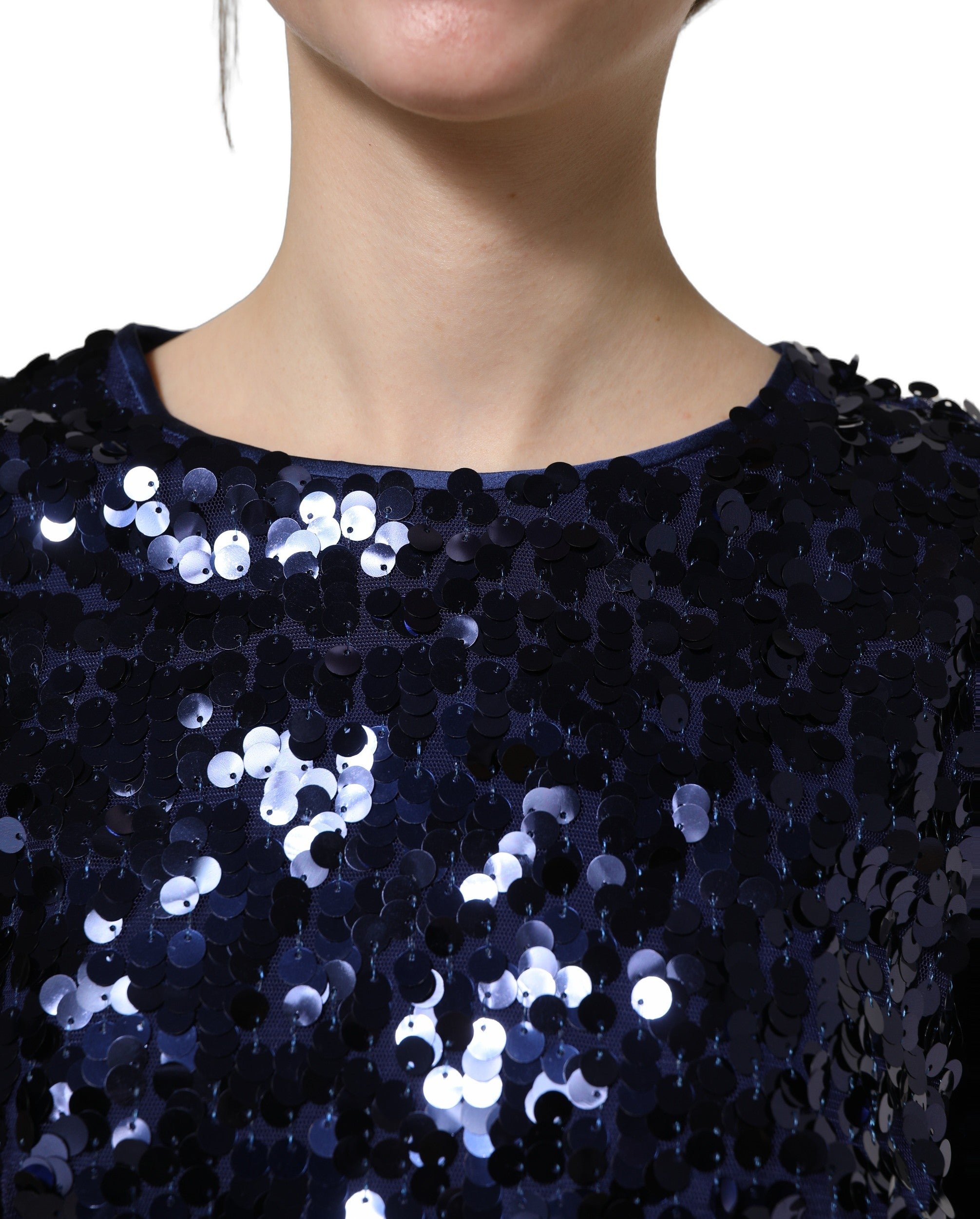 Dolce & Gabbana Blue Sequined Long Sleeves Crop Blouse Top Dolce & Gabbana