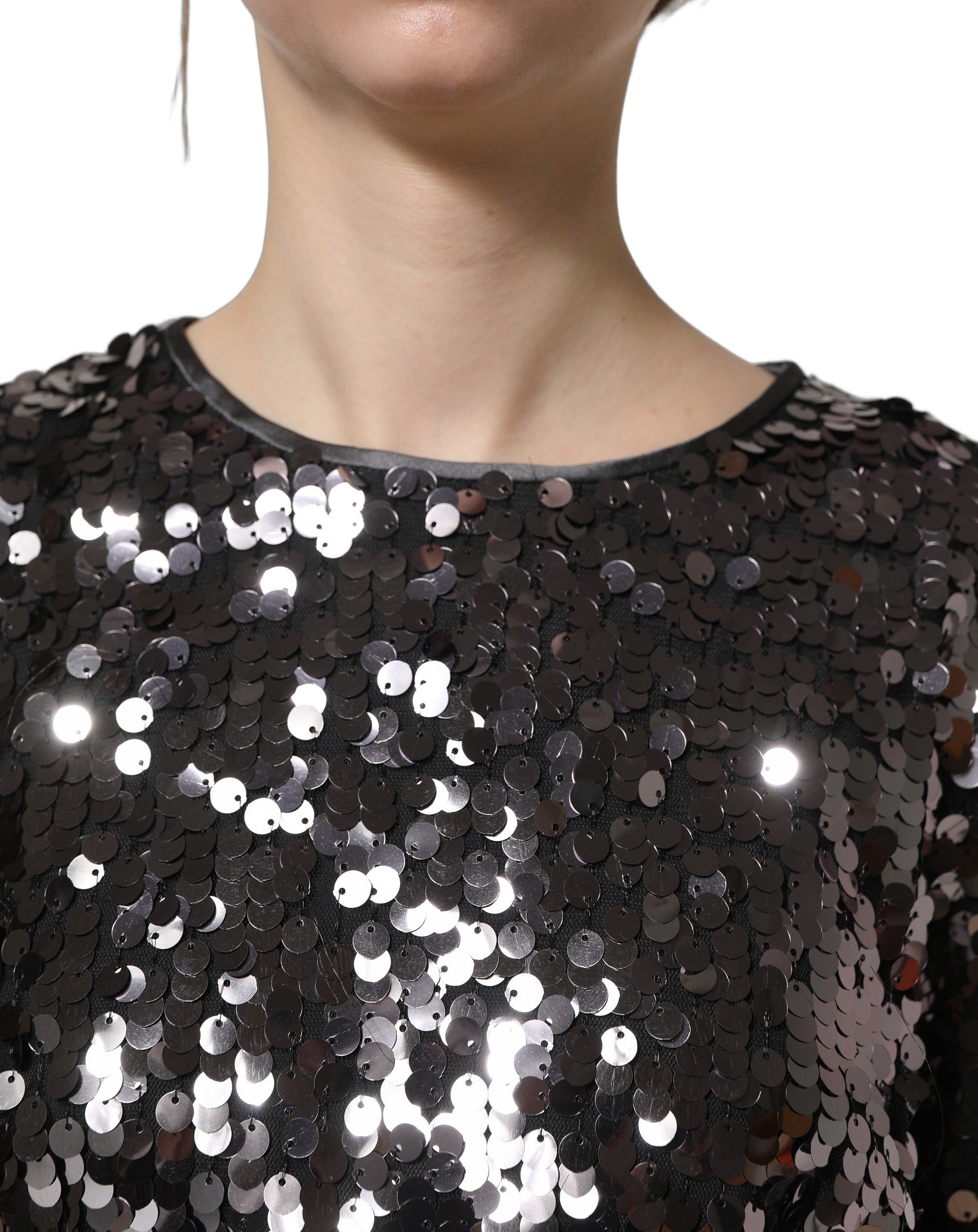 Dolce & Gabbana Black Sequined Long Sleeves Crop Blouse Top Dolce & Gabbana