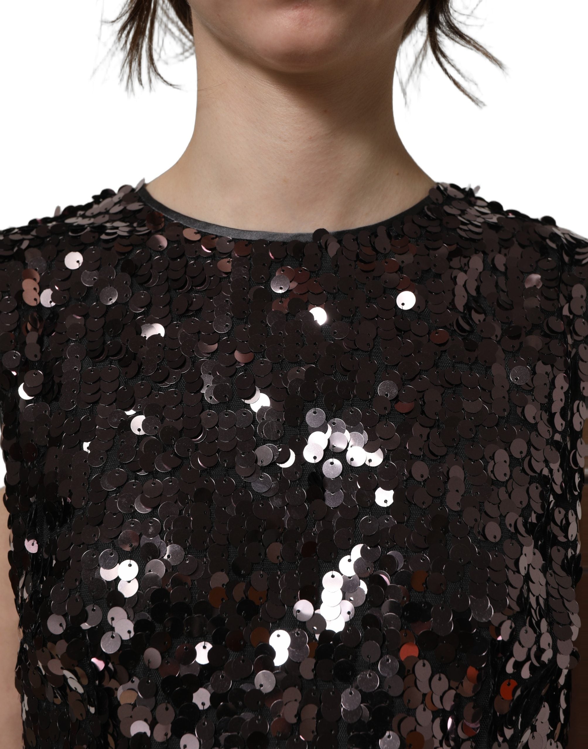 Dolce & Gabbana Purple Sequined Sleeveless Cropped Tank Top Dolce & Gabbana