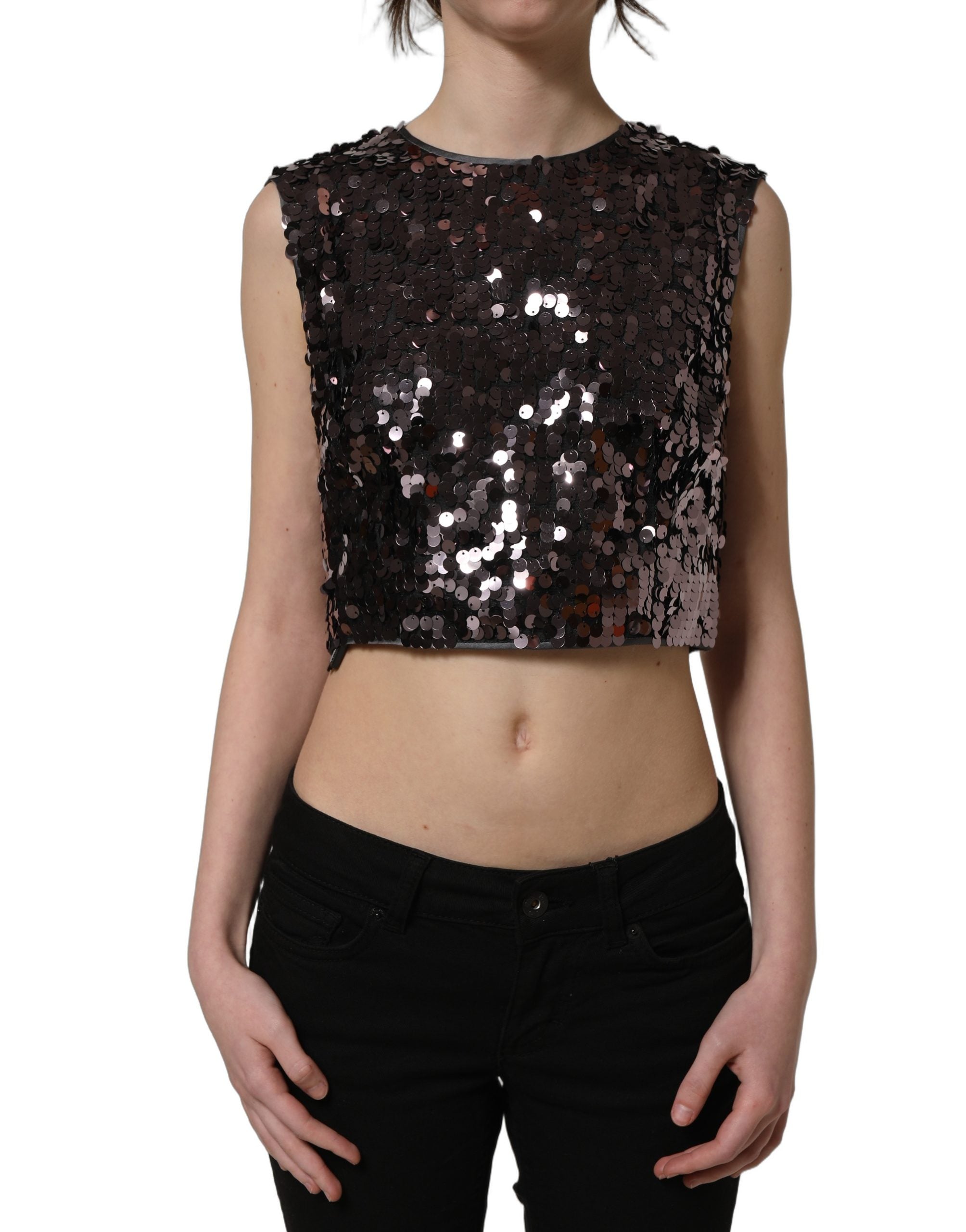 Dolce & Gabbana Purple Sequined Sleeveless Cropped Tank Top Dolce & Gabbana