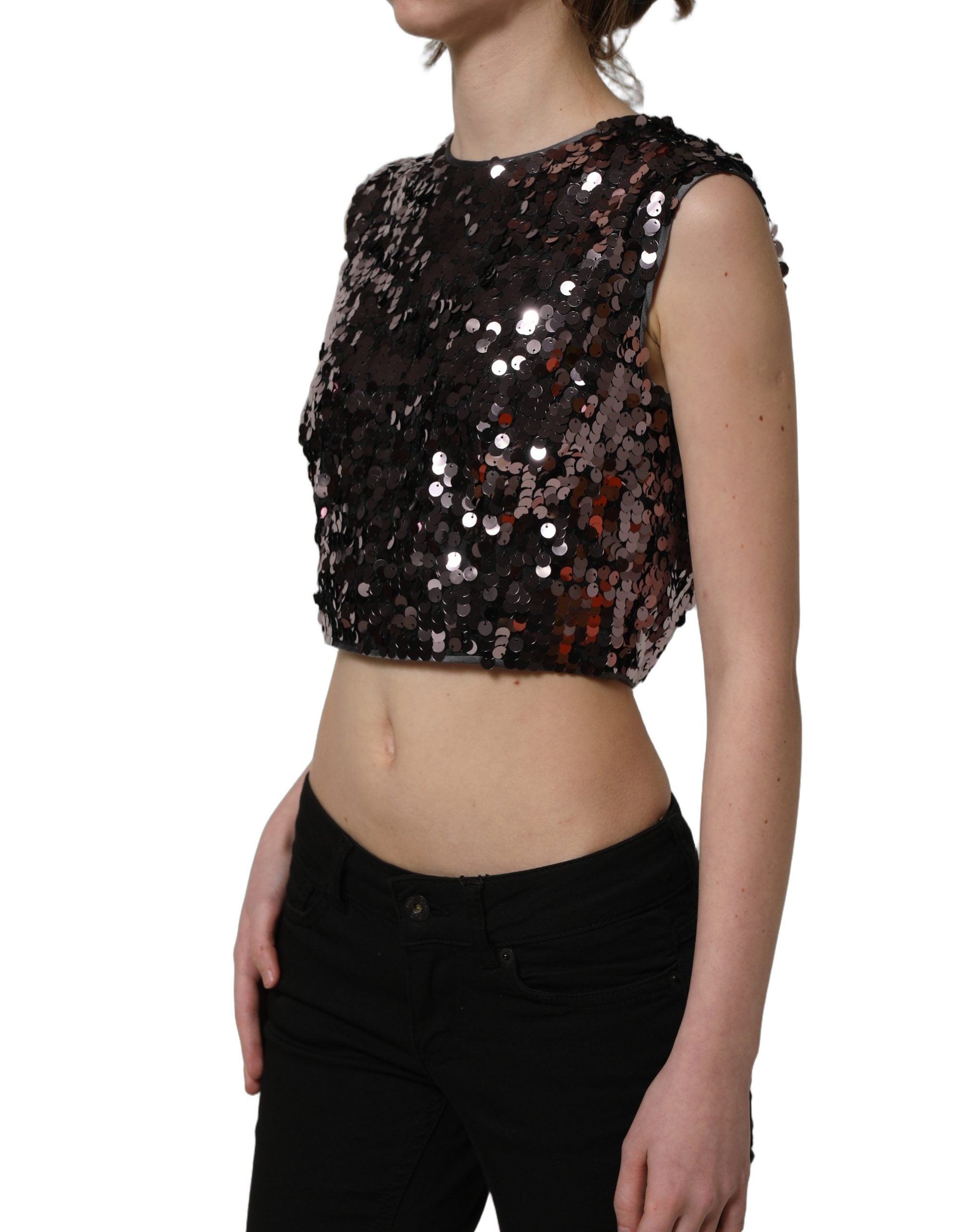 Dolce & Gabbana Purple Sequined Sleeveless Cropped Tank Top Dolce & Gabbana