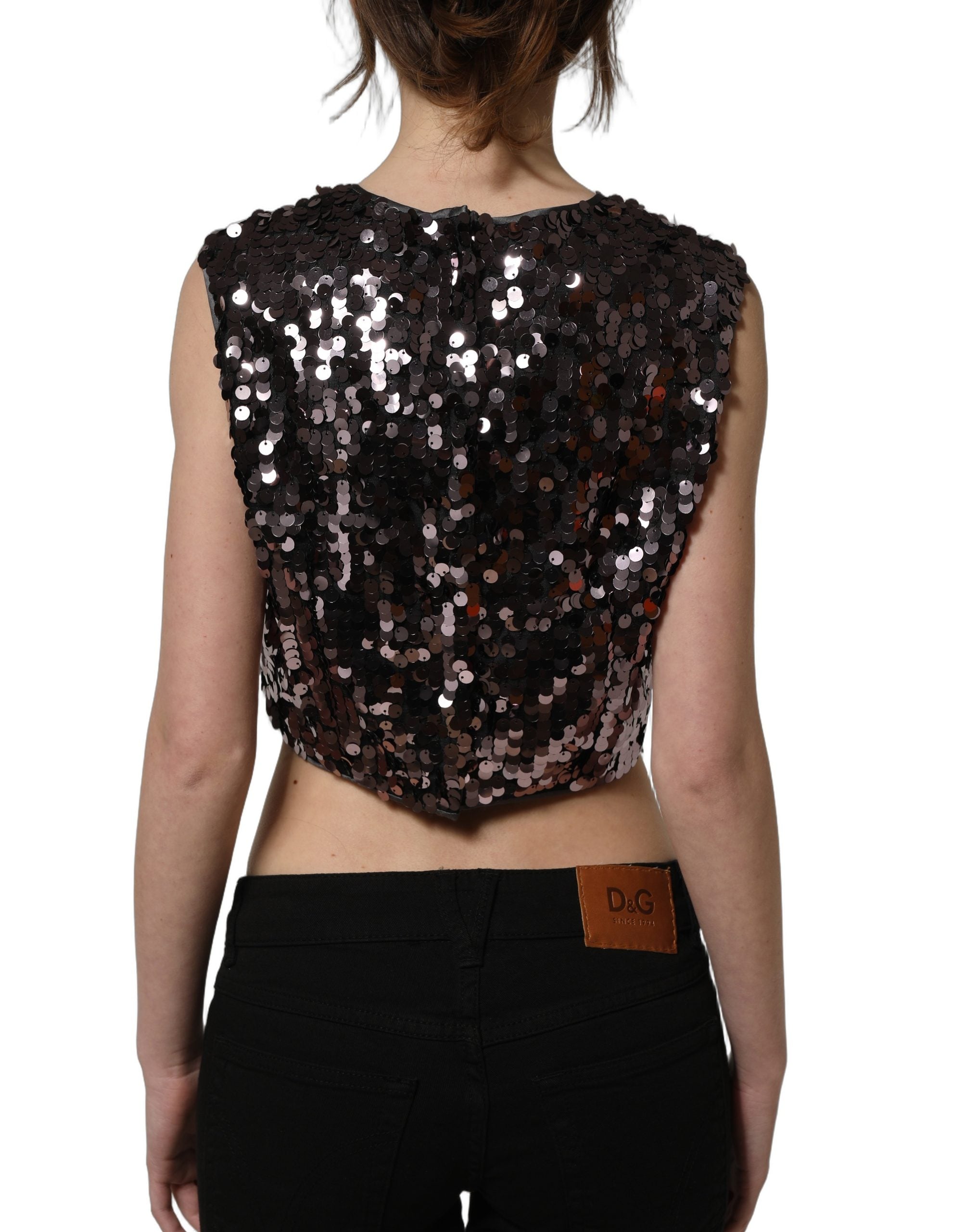 Dolce & Gabbana Purple Sequined Sleeveless Cropped Tank Top Dolce & Gabbana
