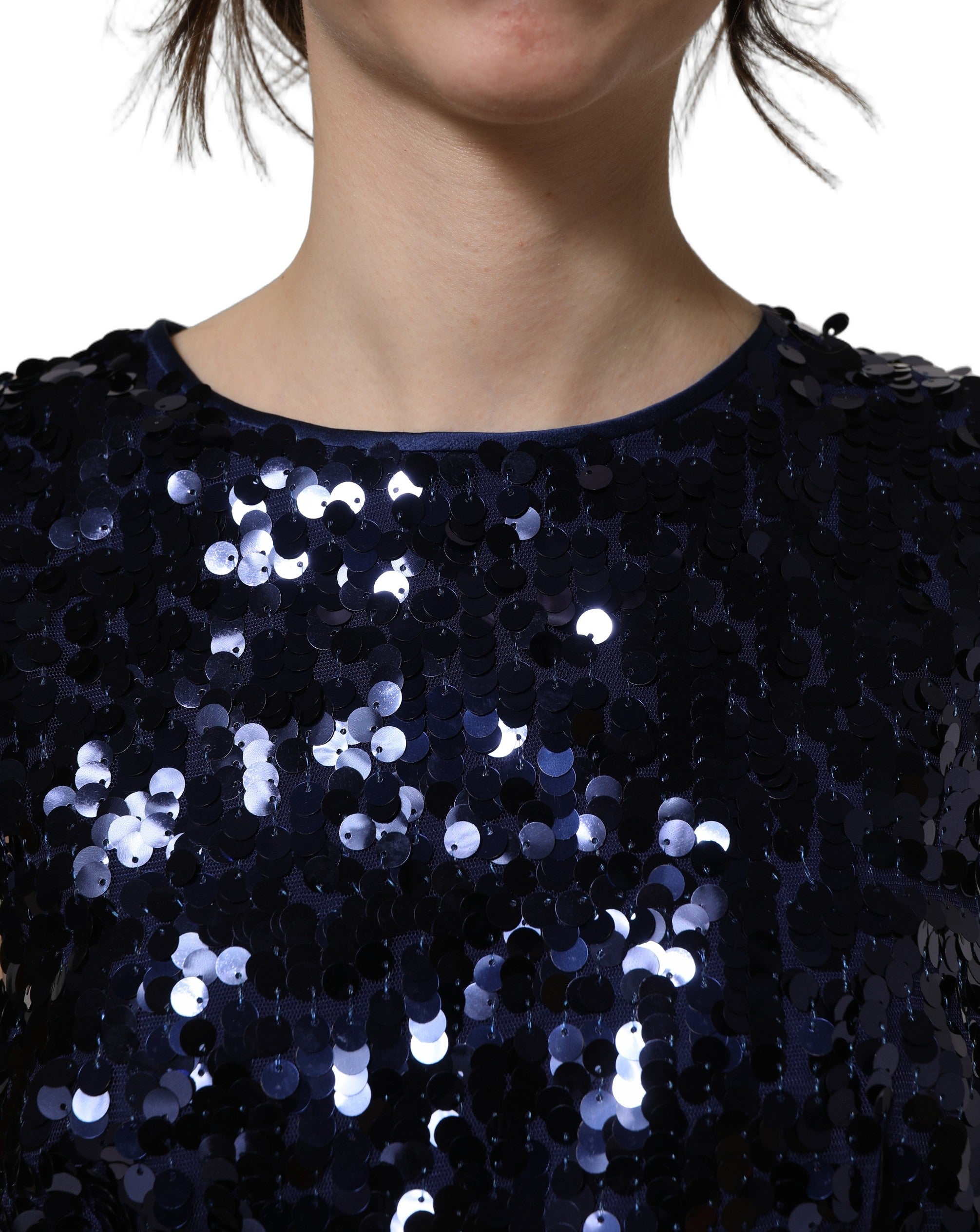Dolce & Gabbana Blue Sequined Sleeveless Cropped Tank Top Dolce & Gabbana