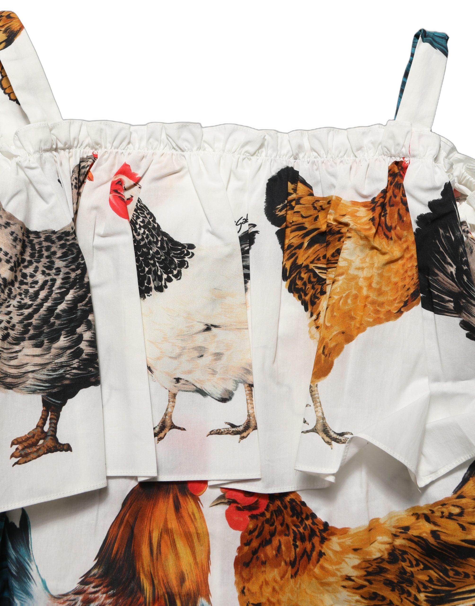 Dolce & Gabbana White Rooster Print Poplin Off The Shoulder Top Dolce & Gabbana