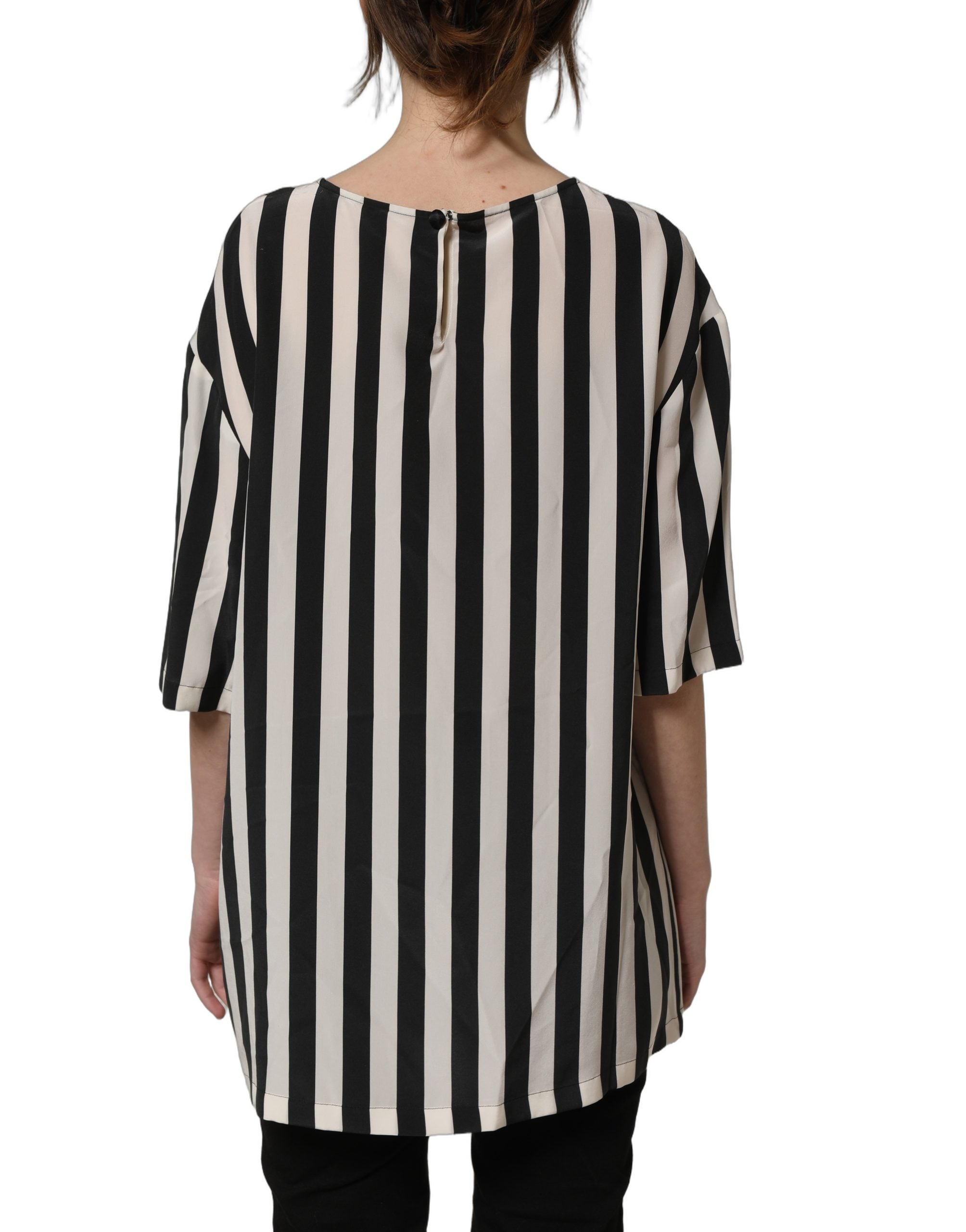 Dolce & Gabbana Black White Stripes Round Neck Blouse Top Dolce & Gabbana