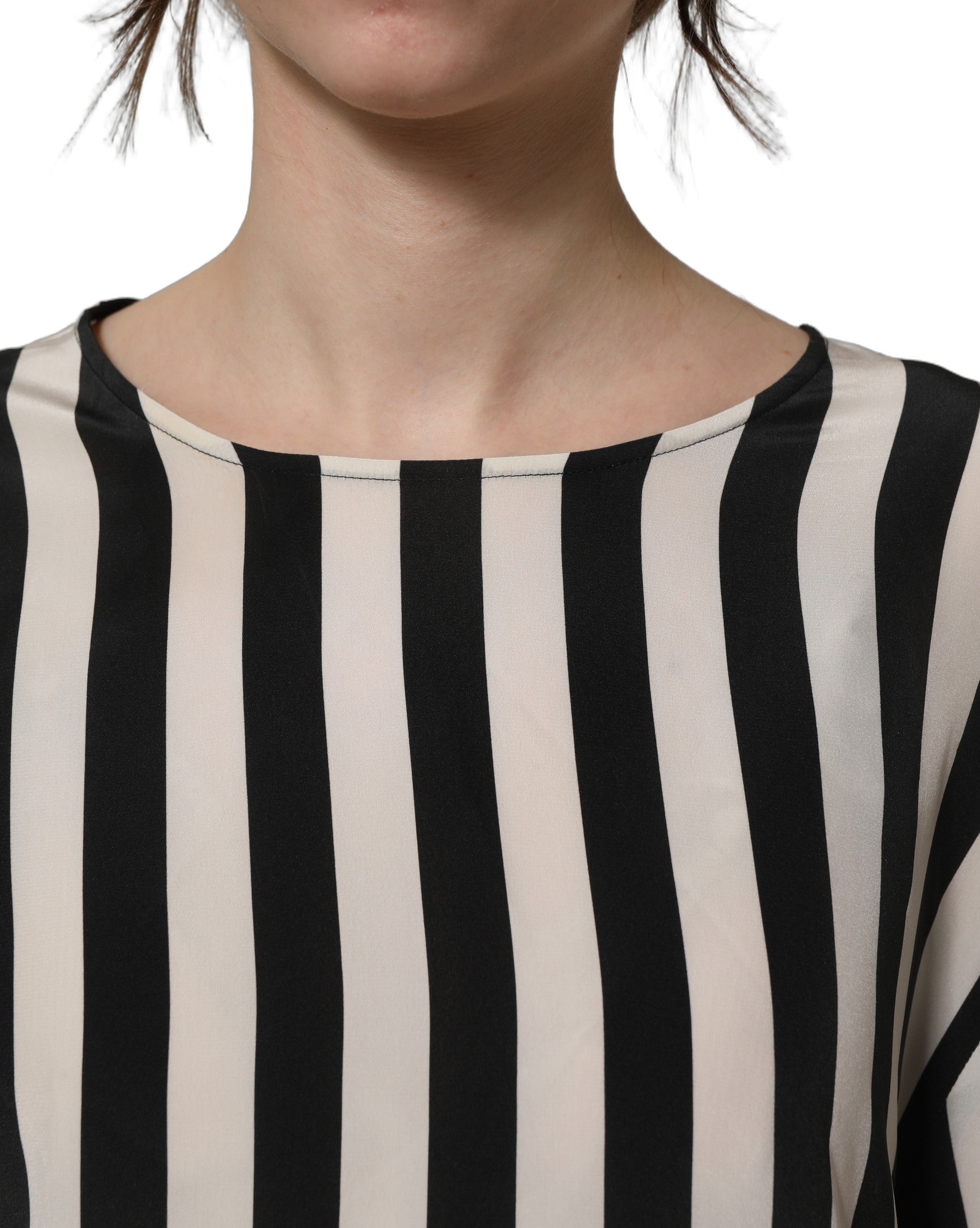 Dolce & Gabbana Black White Stripes Round Neck Blouse Top Dolce & Gabbana