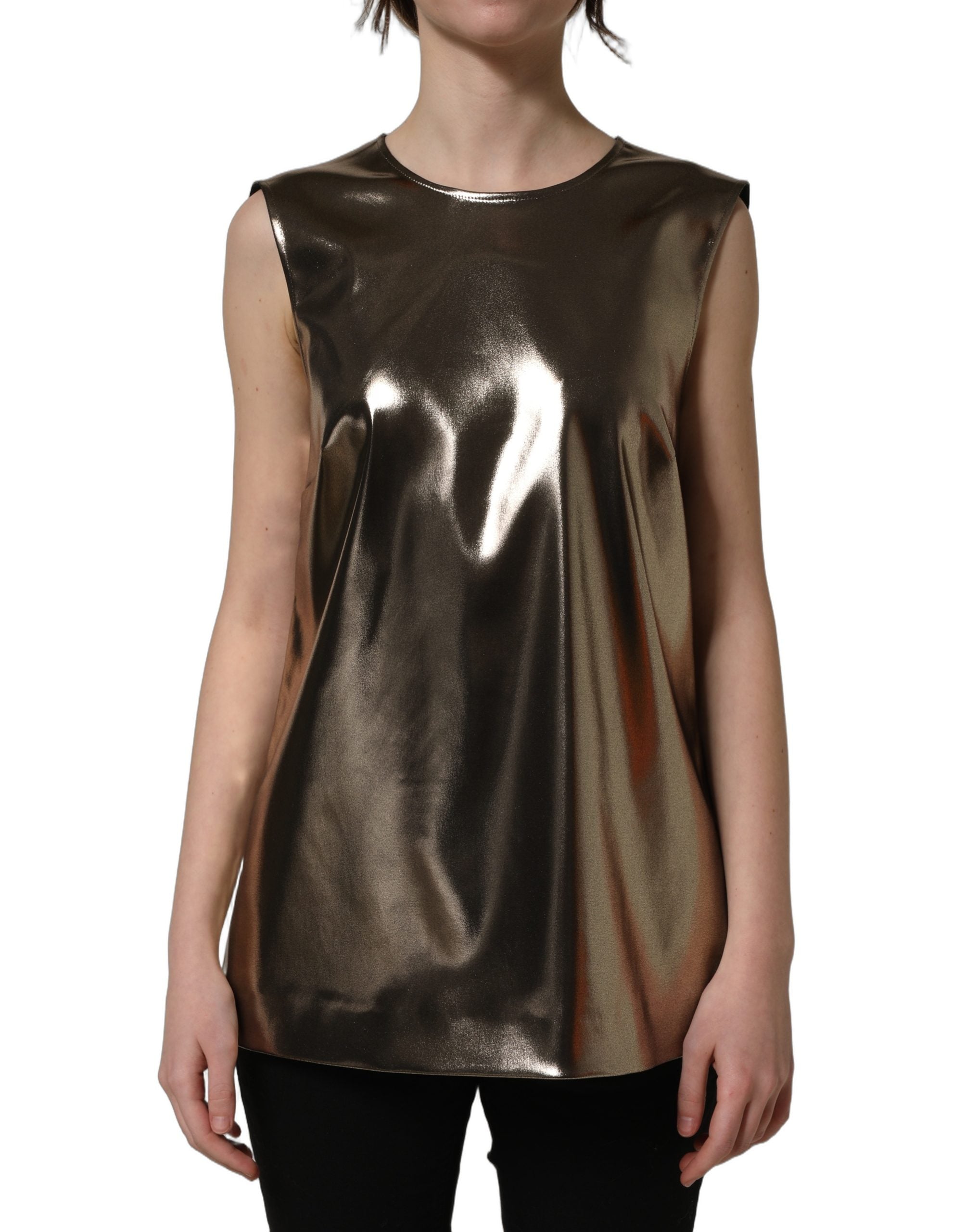 Dolce & Gabbana Metallic Bronze Roundneck SleevelessTank Top Dolce & Gabbana
