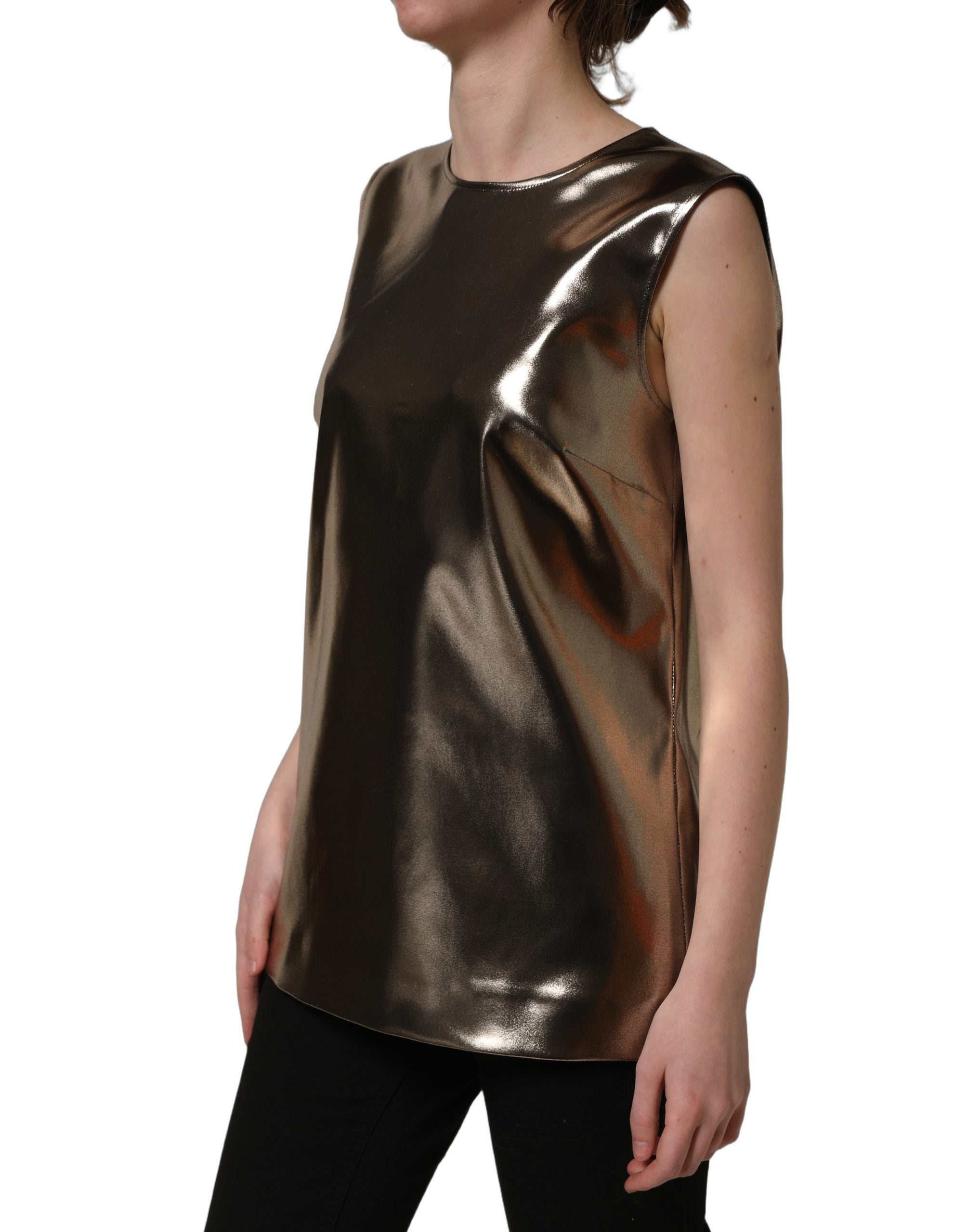Dolce & Gabbana Metallic Bronze Roundneck SleevelessTank Top Dolce & Gabbana