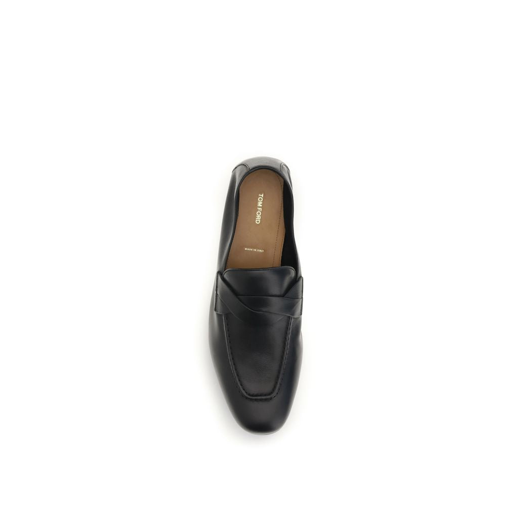 Tom Ford Black Calf Leather Bos Taurus Slip-On Loafers Tom Ford