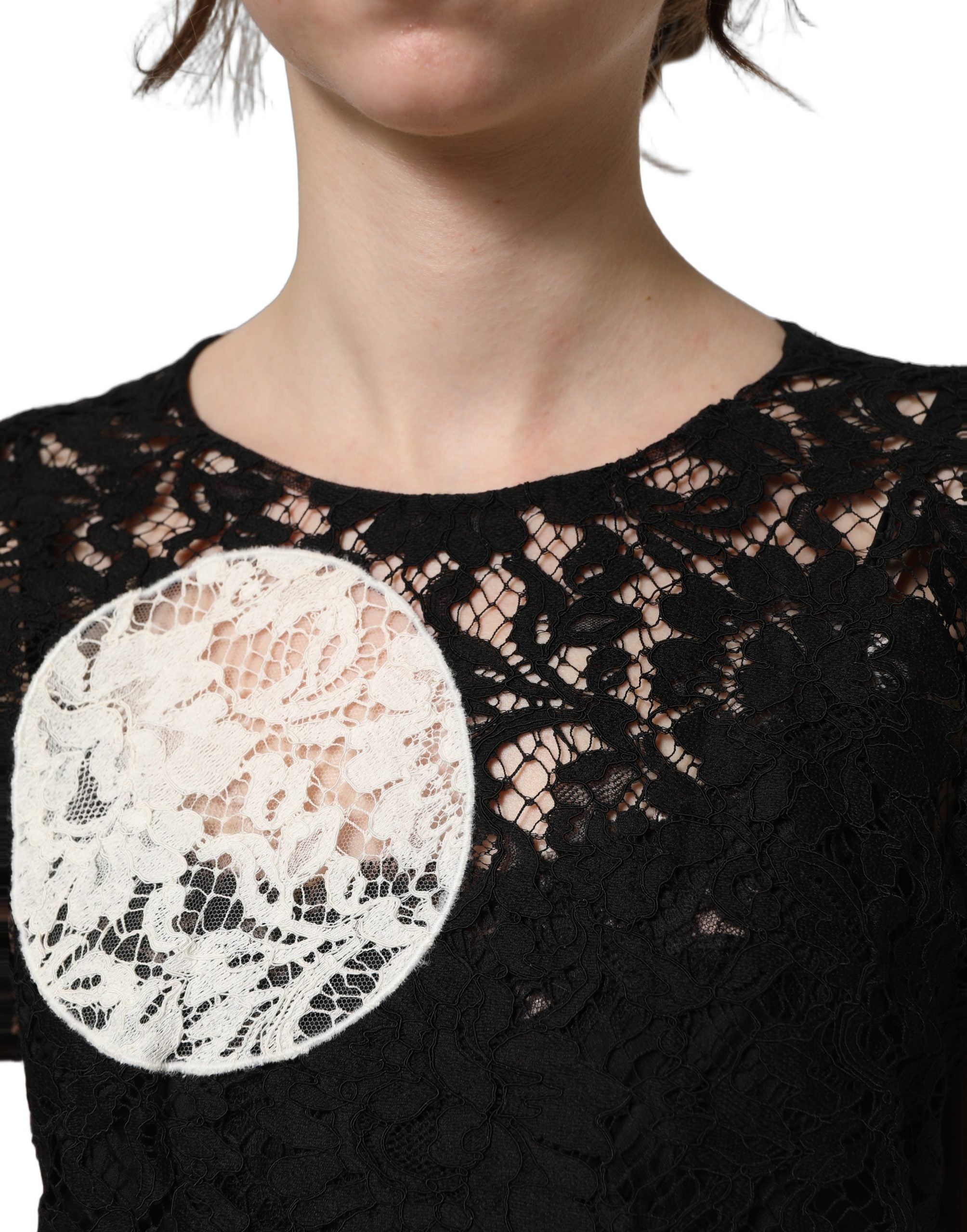 Dolce & Gabbana Black White Floral Lace Short Sleeve Blouse Top Dolce & Gabbana