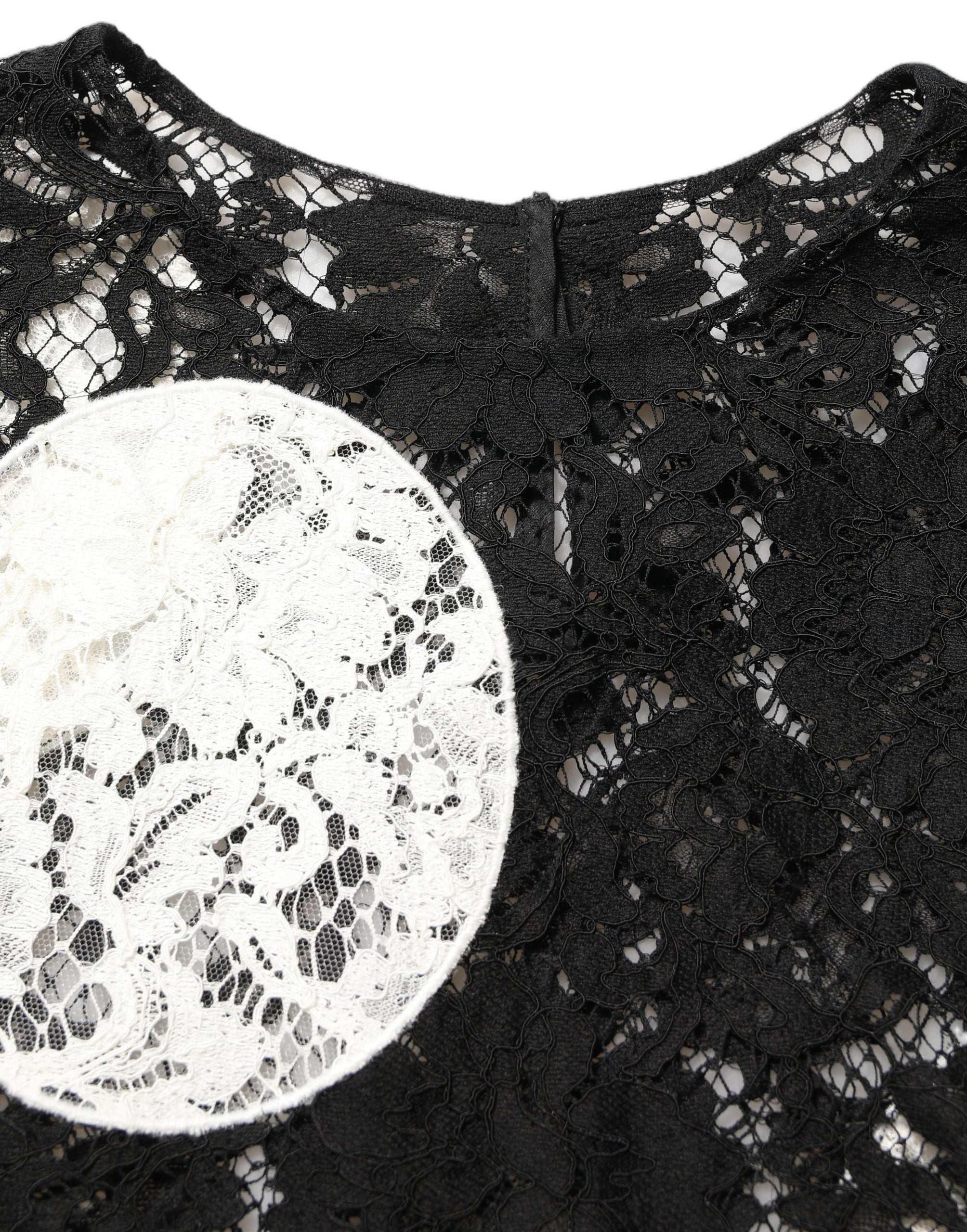 Dolce & Gabbana Black White Floral Lace Short Sleeve Blouse Top Dolce & Gabbana