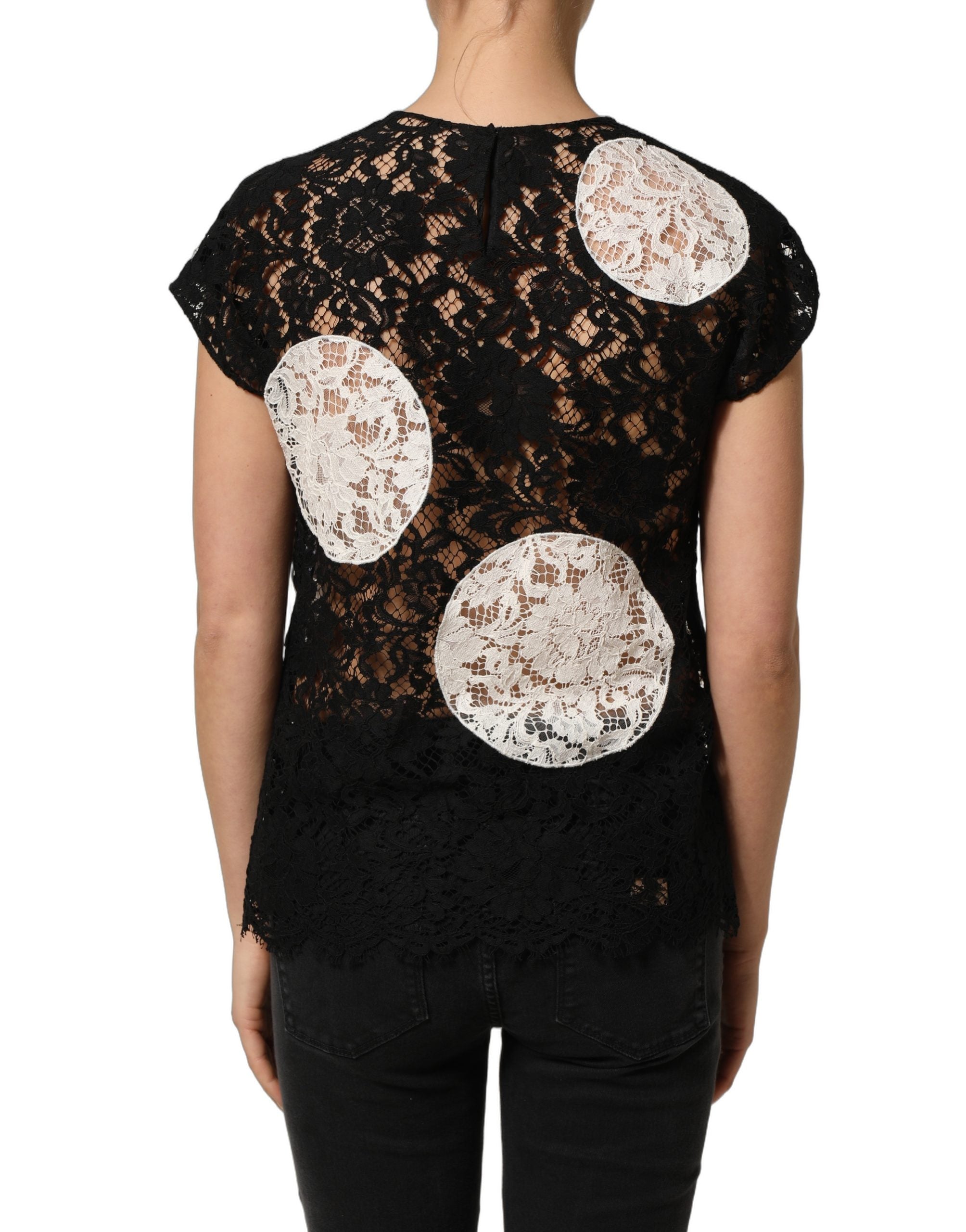 Dolce & Gabbana Black White Floral Lace Short Sleeve Blouse Top Dolce & Gabbana