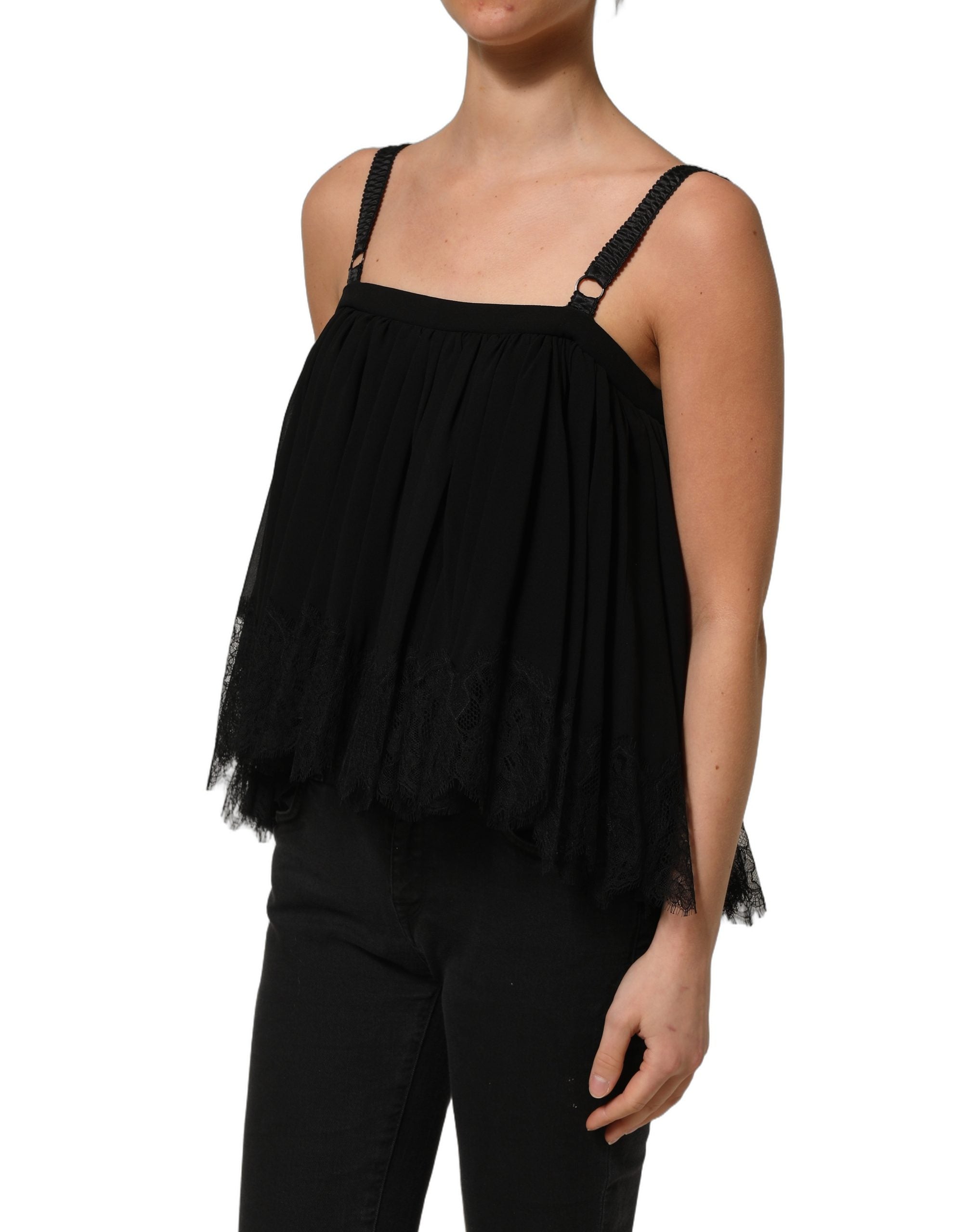 Dolce & Gabbana Black Sleeveless Floral Lace Tank Blouse Top Dolce & Gabbana
