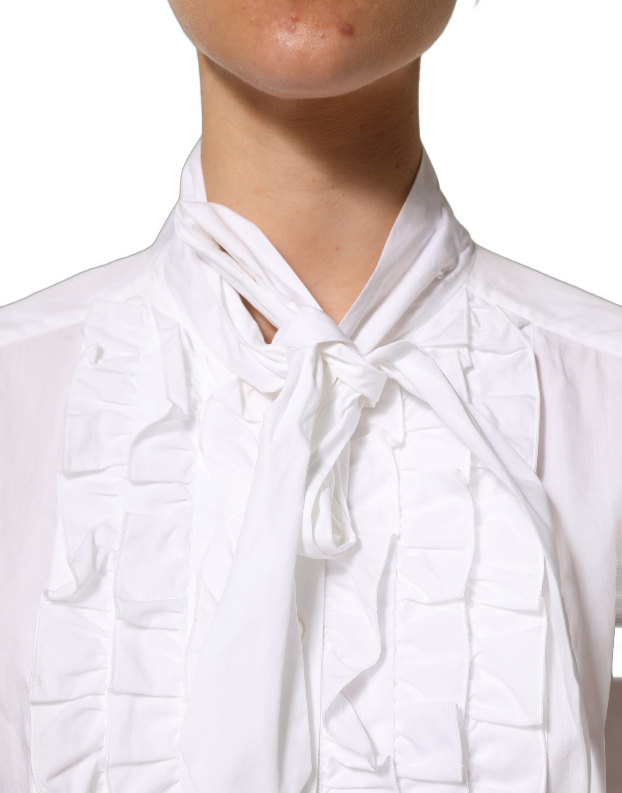 Dolce & Gabbana White Ruffled Bib Long Sleeves Blouse Top Dolce & Gabbana