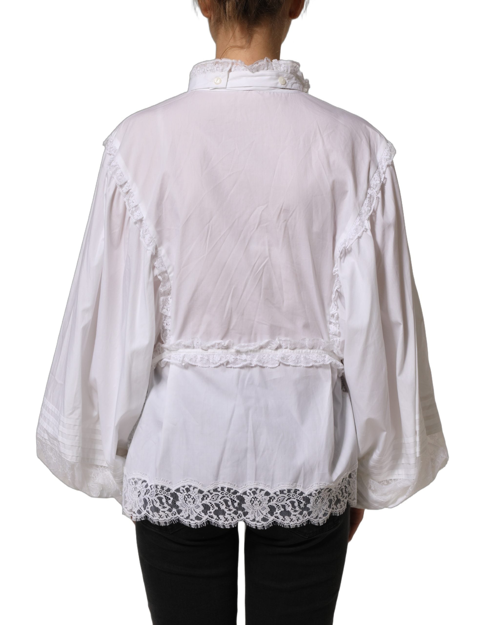 Dolce & Gabbana White Ruffled Lace Embellished Blouse Top Dolce & Gabbana