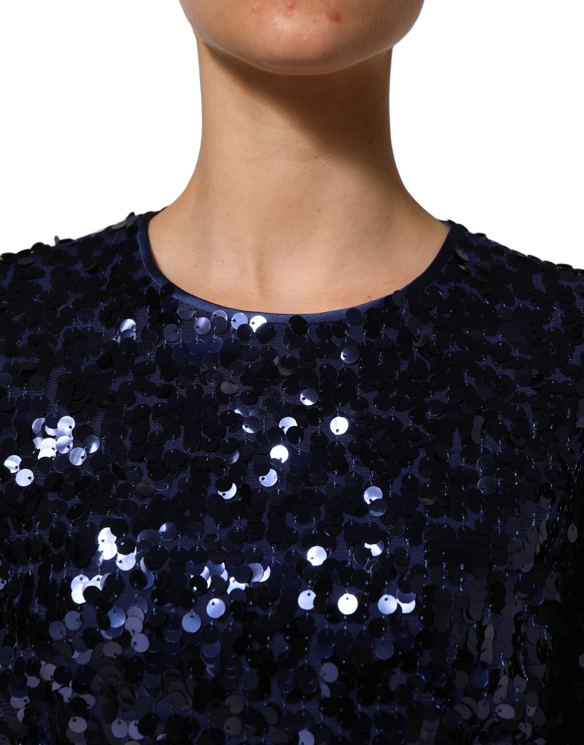 Dolce & Gabbana Blue Sequined Long Sleeves Crop Blouse Top Dolce & Gabbana