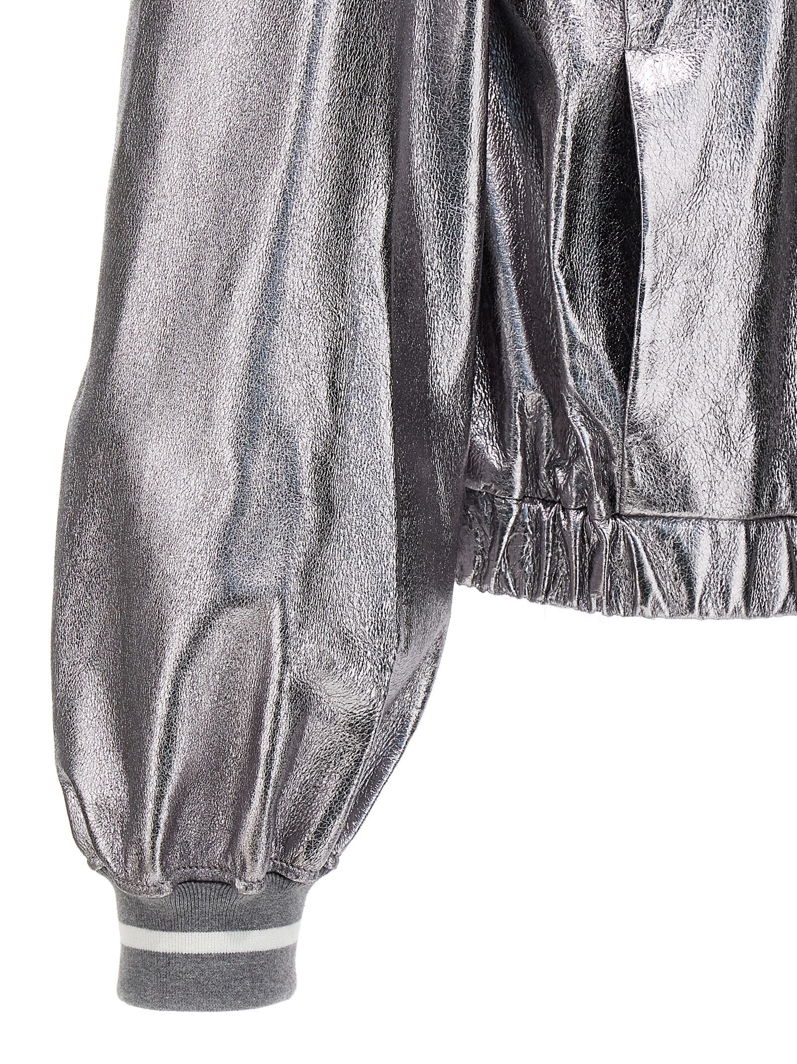 Brunello Cucinelli Silver Leather Bomber Brunello Cucinelli